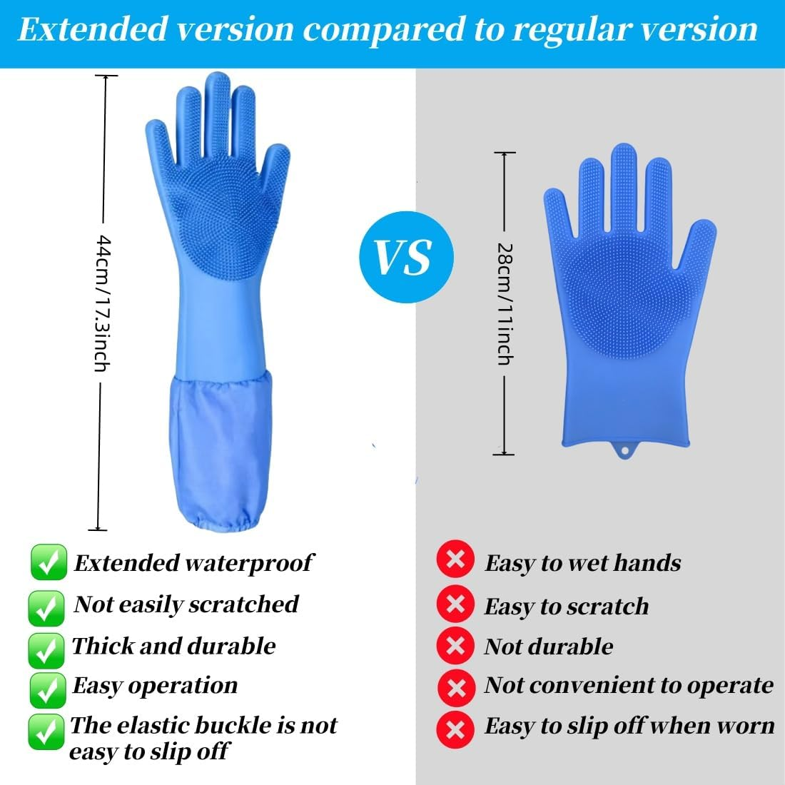 Bryzant Pet Grooming Gloves Extended Heat-Resistant High-Density Comb Silicone Gloves for Bathing Hair Removal and Massage for Dogs and Cats (Blue) ﻿ image number 5