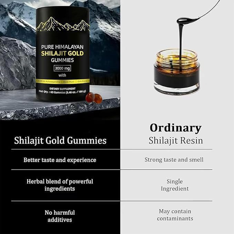 FIME Pure Himalayan Shilajit Gummies Gold - 60 Count - Lab Tested Shilajit Gummies for Men & Women - No Added Sugar, Non-Gmo - with Fulvic Acid & 85+ Trace Minerals - Boost Energy & Vitality image number 1