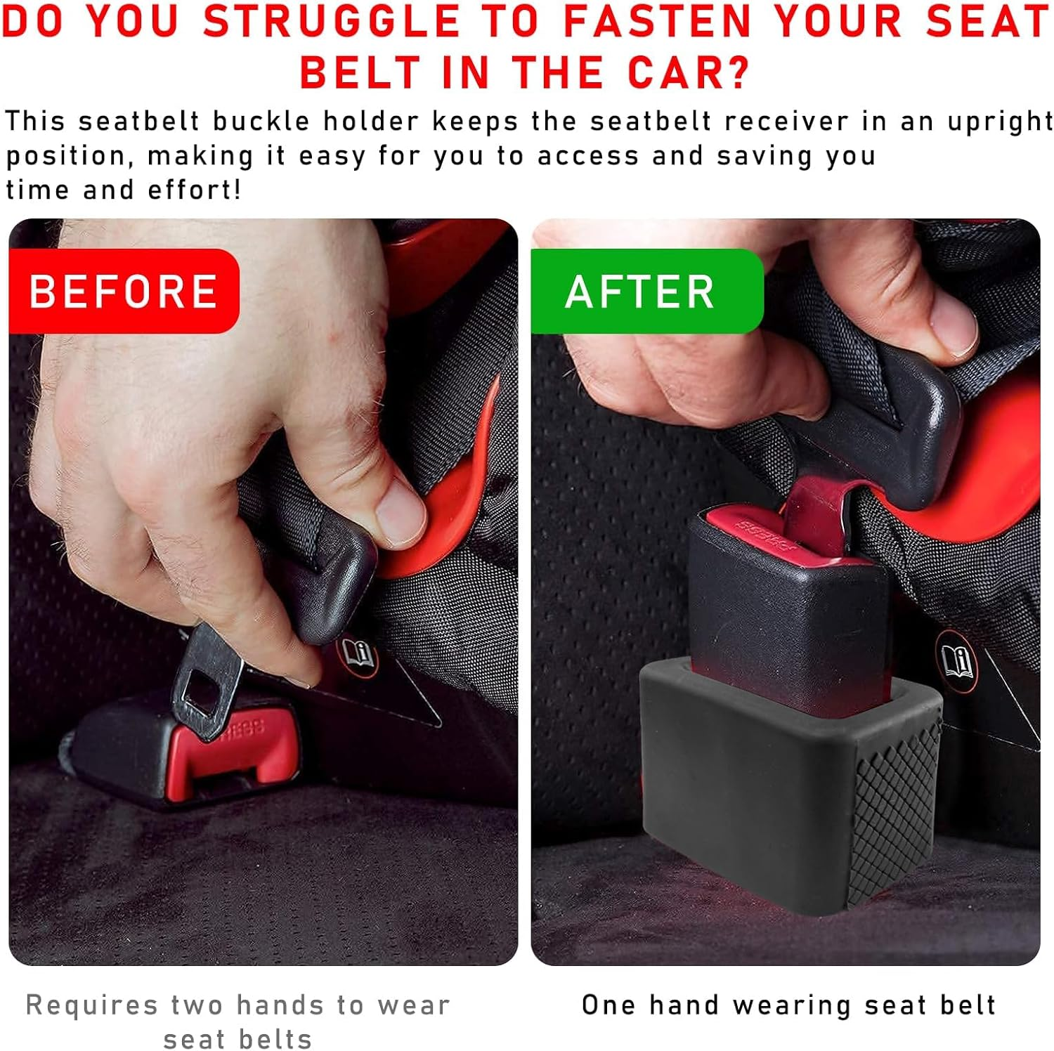 2 PCS Car Seat Belt Buckle Holder, Silicone Auto Seat Belt Buckle Booster, Easy Access Seatbelt Buckle Cover for Kids, Universal Vehicle Safety Accessories for Most Cars (Black) image number 5