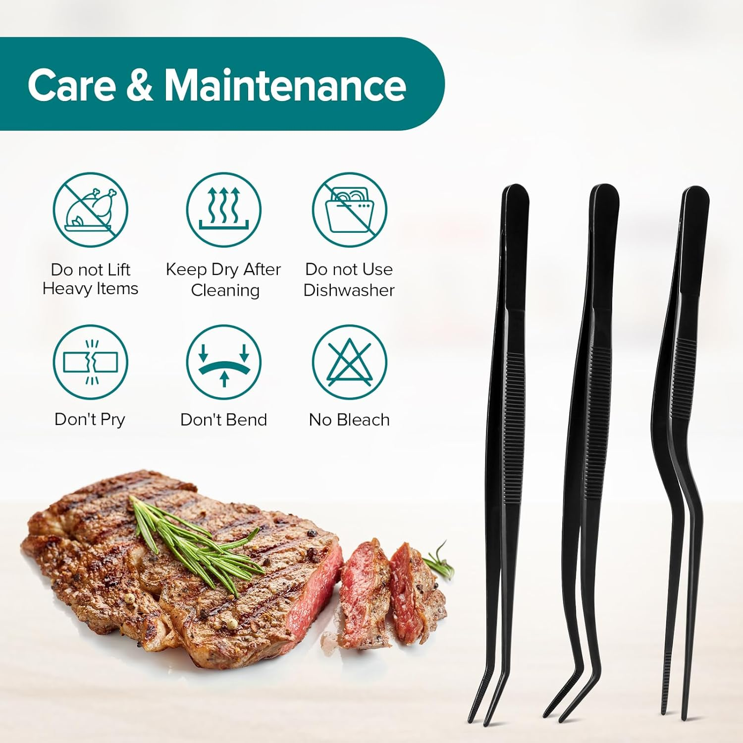 Kitchen Tweezer Tongs Set,6 Pcs Kitchen Tweezers,6.3" Cooking Tweezers Set,Stainless-Steel Food Chef Culinary Tweezers Tongs for Baking Decorating Feeding Plating,Black image number 3