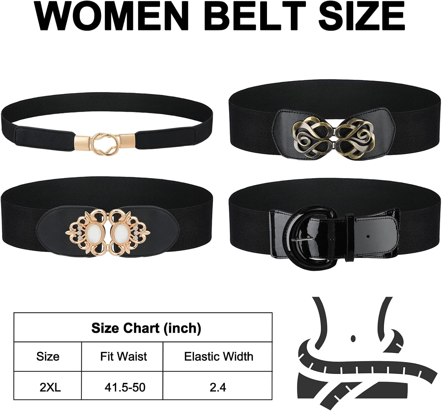 Xtinmee 4 Pieces plus Size Waist Belts for Women Wide Stretchy Elastic Vintage Belt for Dresses Decor Accessories, Black, Xx-Large (Ynx-Xtinmee-138) image number 1