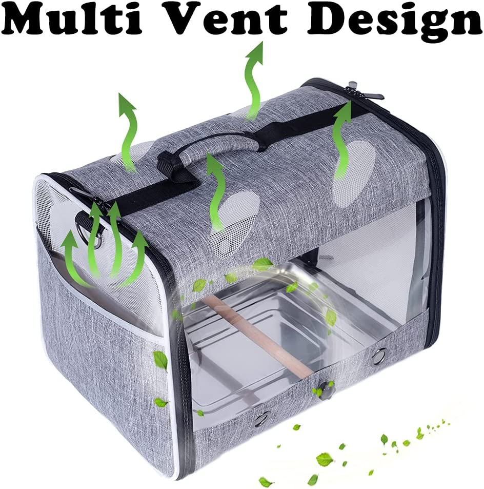 Bird Carrier with Stand Perch, Breathable Bird Travel Cage Parrot Carrier for Hiking, Airline Approved image number 4