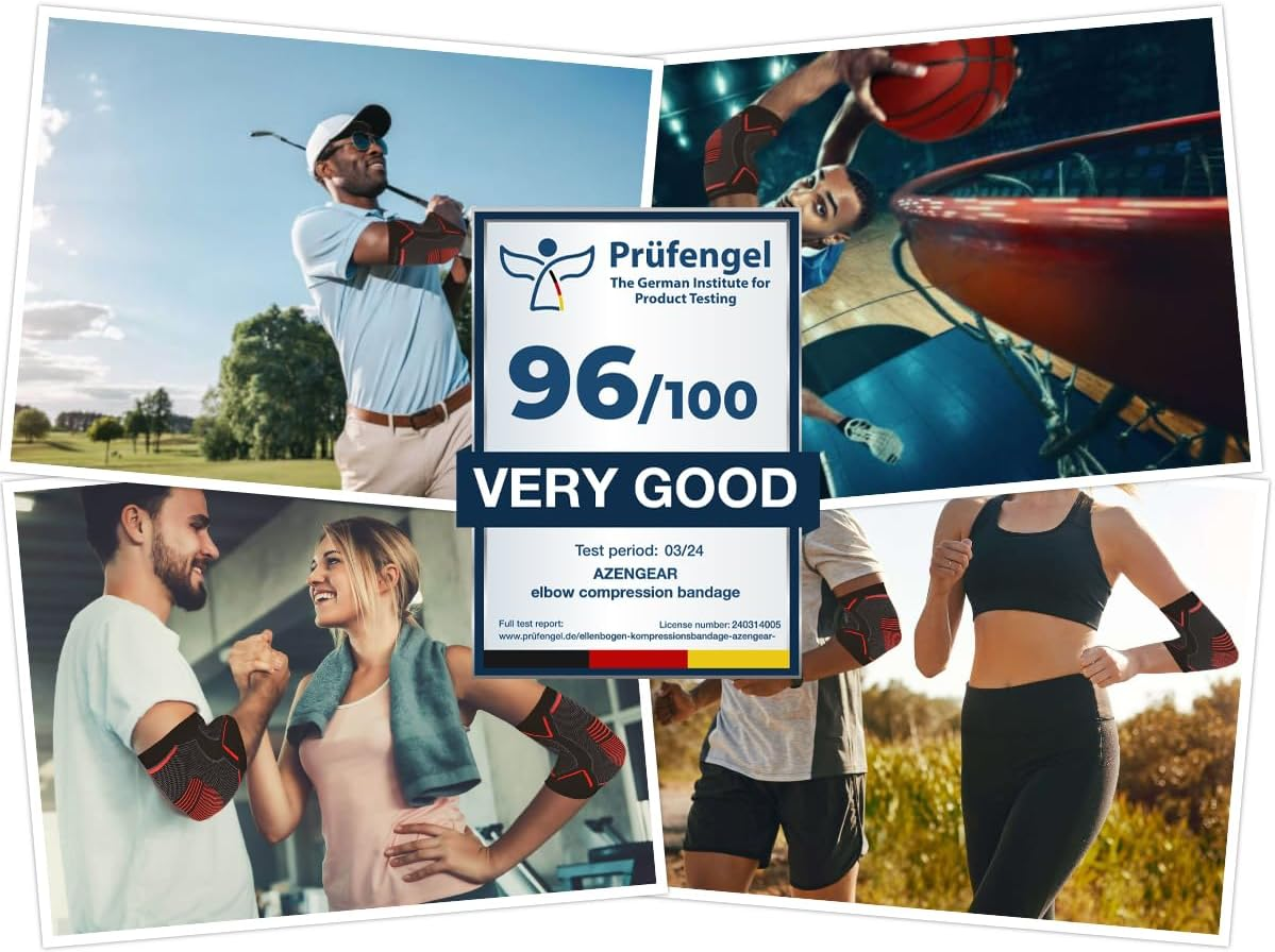 Azengear Elbow Support Brace Compression Sleeve (Pair) - Instant Joint Pain Relief for Tendonitis, Arthritis, Golf, Tennis Players, Workouts, Fitness, Weightlifting, Recovery image number 3