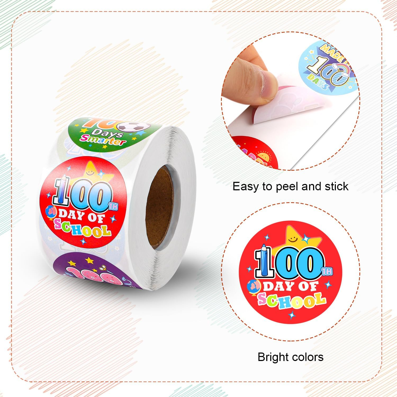 500Pcs 100 Days of School Stickers, One Hundred Days Smarter Encouragement Stickers School Teacher Incentive Reward Sticker for Kids Kindergarten School Party Decoration image number 1