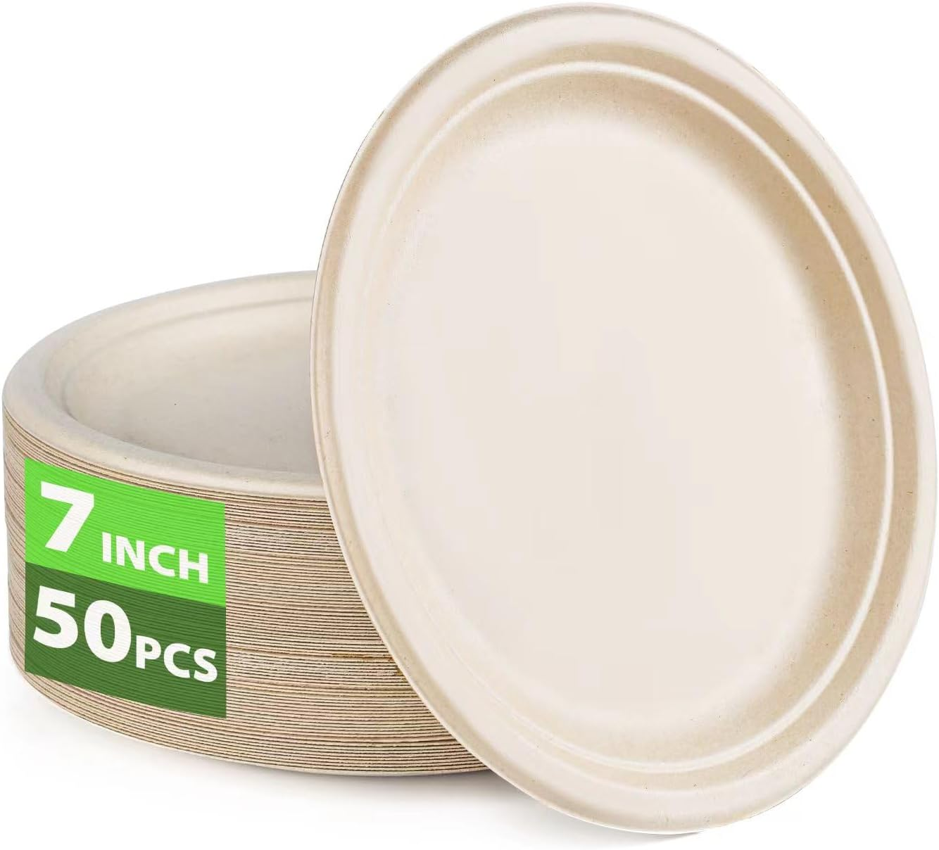 Disposable Paper Plates 10 Inch Compostable Plates 50 Pack Biodegradable Surgarcane Fiber Dinner Plates (10 Inch Plates)