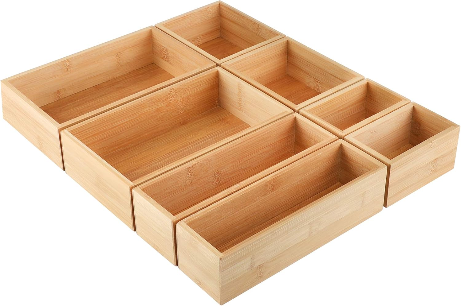 Kootek 8 Pcs Bamboo Drawer Organizer Utensil Tray Kitchen Storage Box 4-Size Versatile Dividers Cutlery Holders Bins Containers for Flatware Kitchen Utensils image number 2