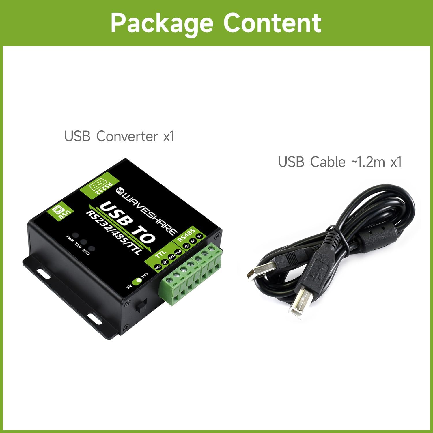 Waveshare USB to RS232 / RS485 / TTL Industrial Isolated Converter with Original FT232RL Embedded Protection Circuits and Aluminium Alloy Enclosure for Industrial Control Equipments image number 2