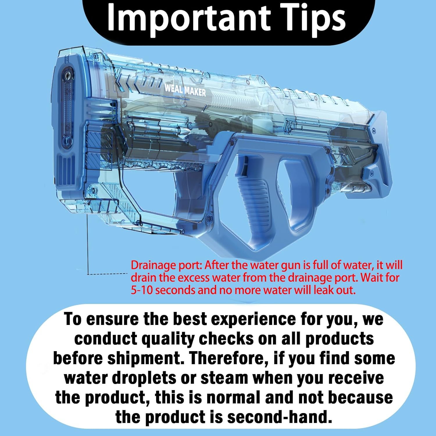 Skirfy Electric Water Guns for Adults Kids, Transparent Automatic Water Gun Waterproof,33Ft Shooting Range & Battery Powered Water Gun,Swimming Pool Beach Outdoor Toys for Kids image number 4