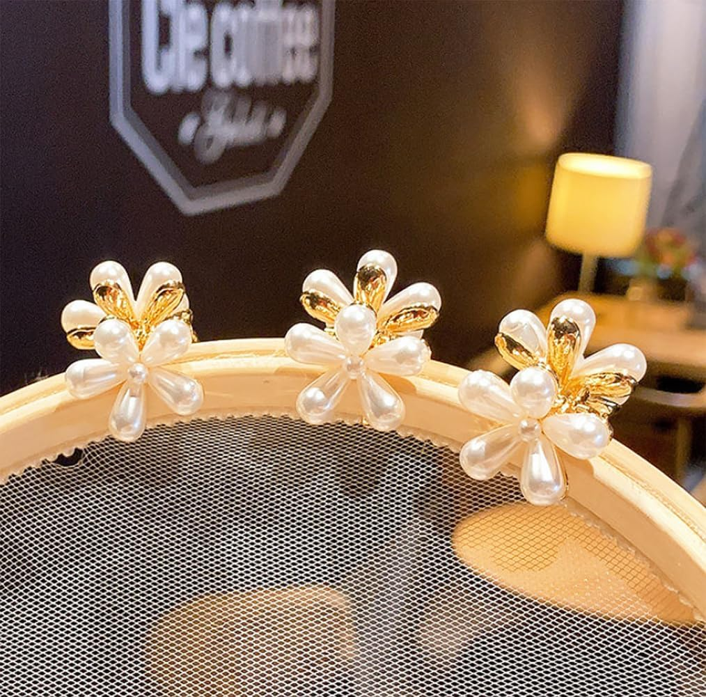 10 Pcs Mini Flower Shape Metal Flower Hair Clips with Beads Non Slip Small
