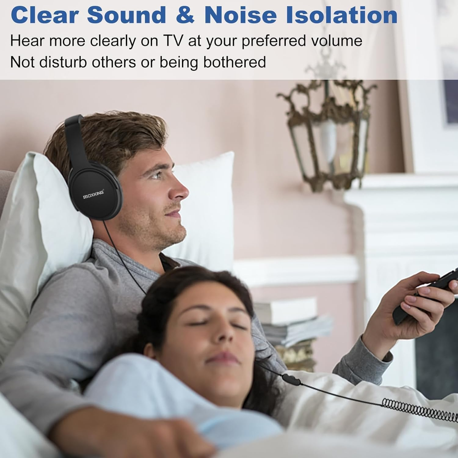 19.5Ft / 6M Extra Long Cord Headphones for TV PC with Volume Control, Spring Coiled Cable, 3.5Mm AUX, Wired over Ear Earphones for Seniors Hard of Hearing, Large Comfortable Computer Headset image number 2