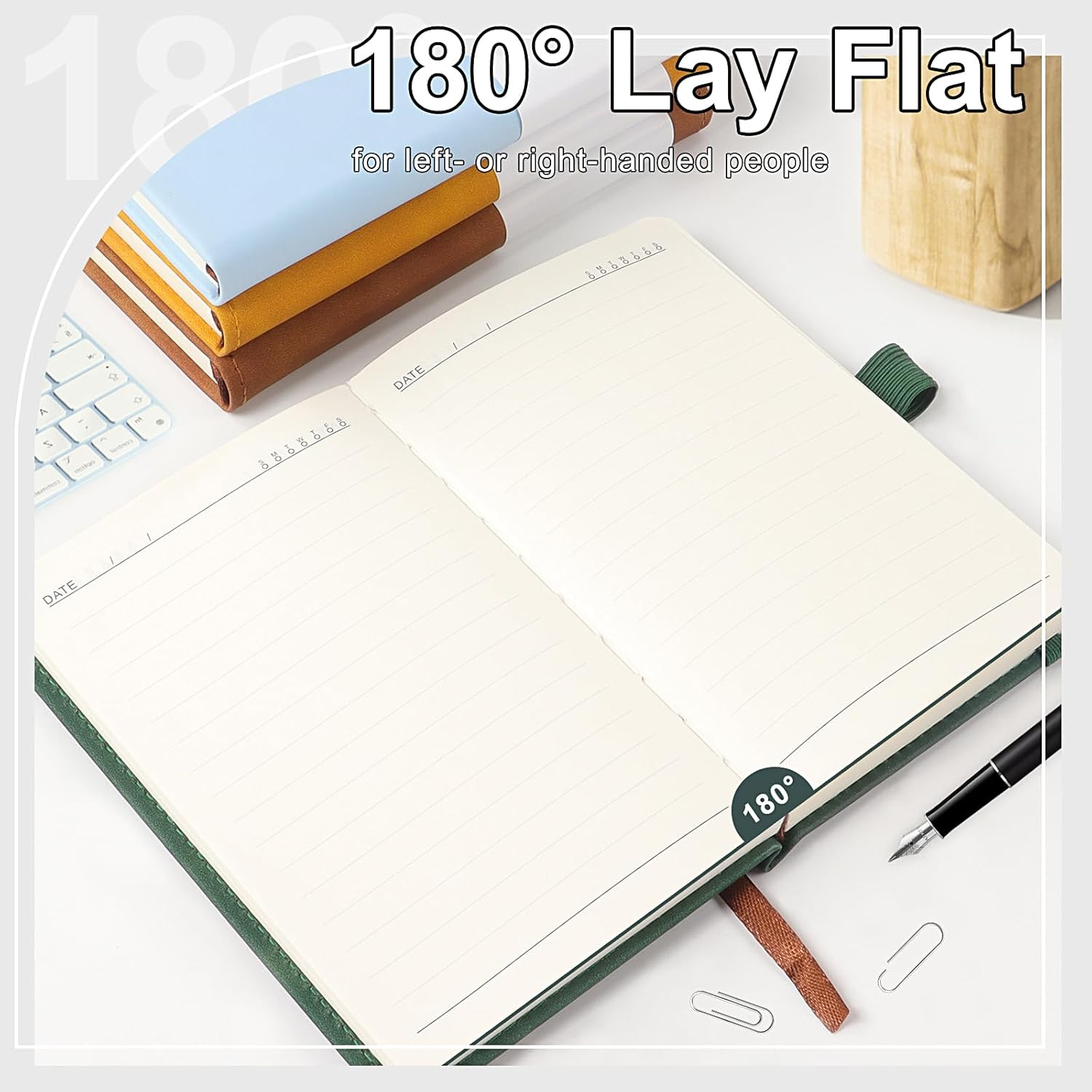 A6 Lined Hardcover Notebook, 192 Pages Journal Notebook with Elastic Band Closure and Ribbon Bookmark, Journals for Writing for Work, Business, Study(Dark Green) image number 1