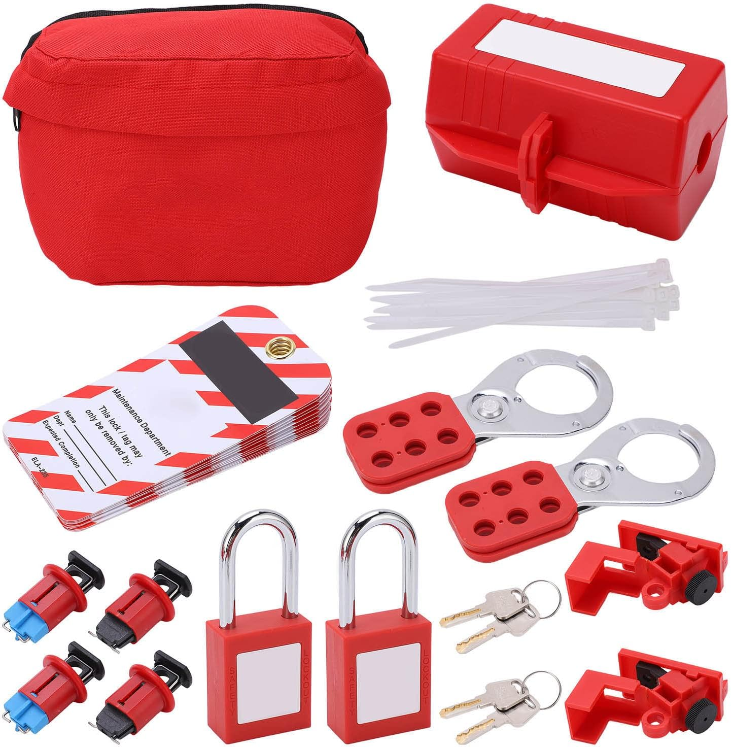 Lockout Tagout Kit Electrical Loto, Group Lockout Hasps, Circuit Breaker Locks, Lockout Tags, Safety Padlocks, Cable Tie, for Safe Electrical Lockouts Red image number 1