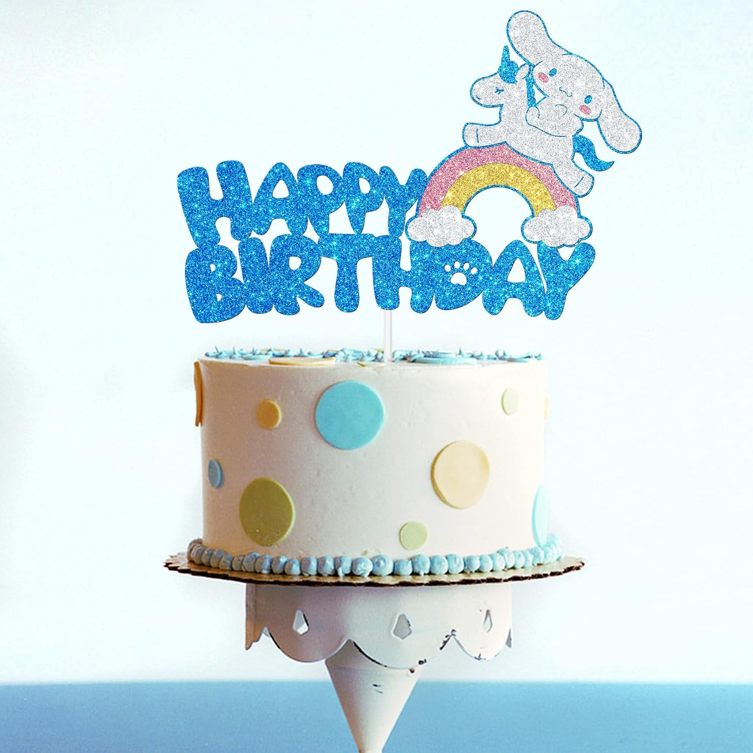 Blue Glitter Cartoon Birthday Cake Topping, Kids Birthday Cake Decoration (Blue) image number 4