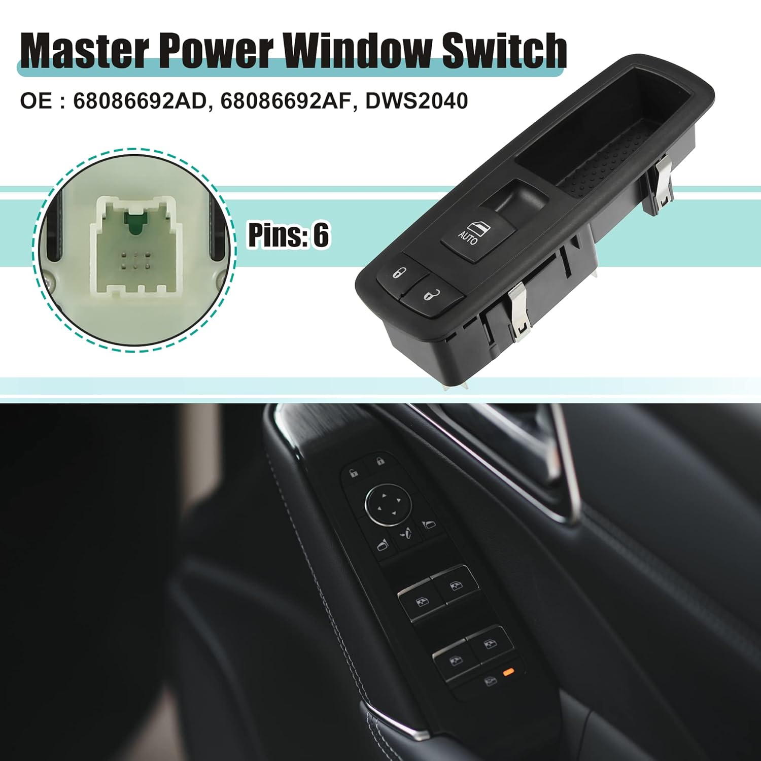 Front Left Driver Side Master Power Window Switch Replacement Fit for Jeep Grand Cherokee - Pack of 1 Black image number 6