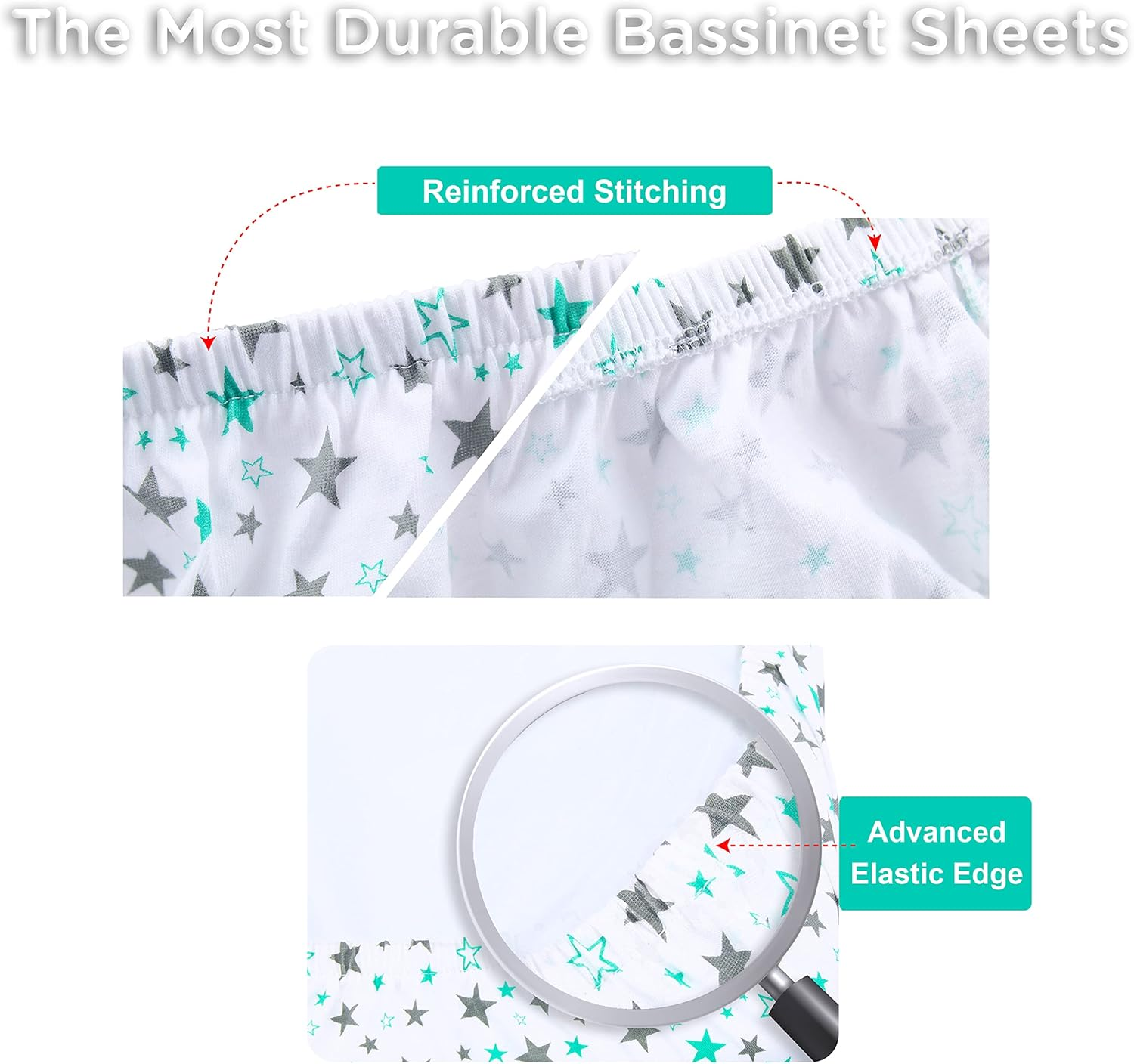 Baby Bassinet Sheet Set for Girl, 3 Pack, Universal Fitted for Oval, Hourglass & Rectangle Bassinet Mattress, Fitted Sheets Size 32 X 16 X 4 Inches