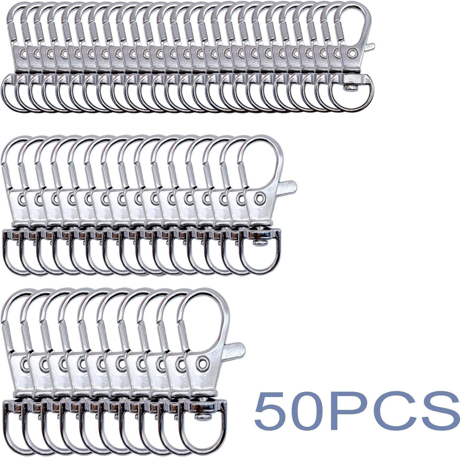 YUESUO 100PCS Metal Swivel Snap Hooks with Key Rings 50PCS Lobster Claw Keychains Clasps and 50PCS Large Key Chain Ring for Keychain Clip Lanyard, Jewelry Making, Crafts, Silver image number 3