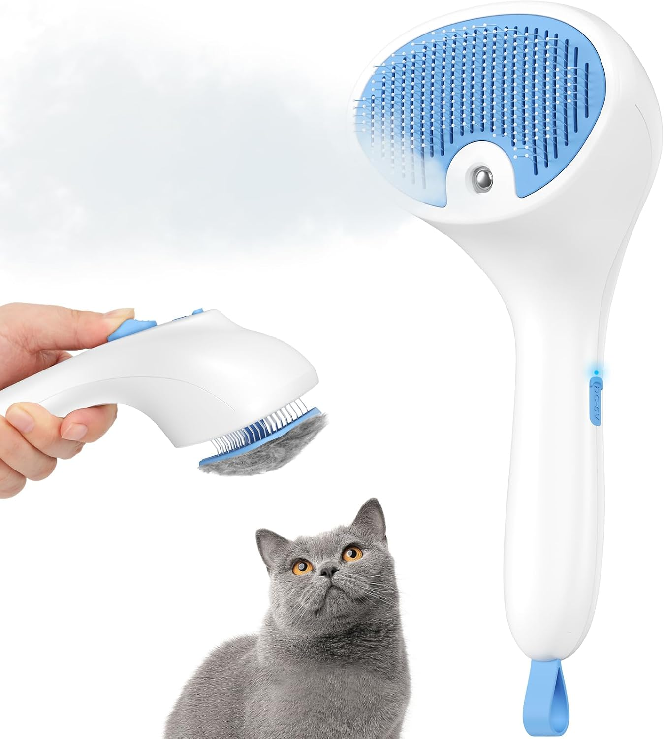 Euqvunn Cat Brush with Steam with Release Button, Ultra Quiet Design/Comfort Handle, Pet Steam Brush, Cat Steamy Brush, Dog Brush, Rechargeable Cats with Spray for Cats, Dogs, Rabbits image number 3