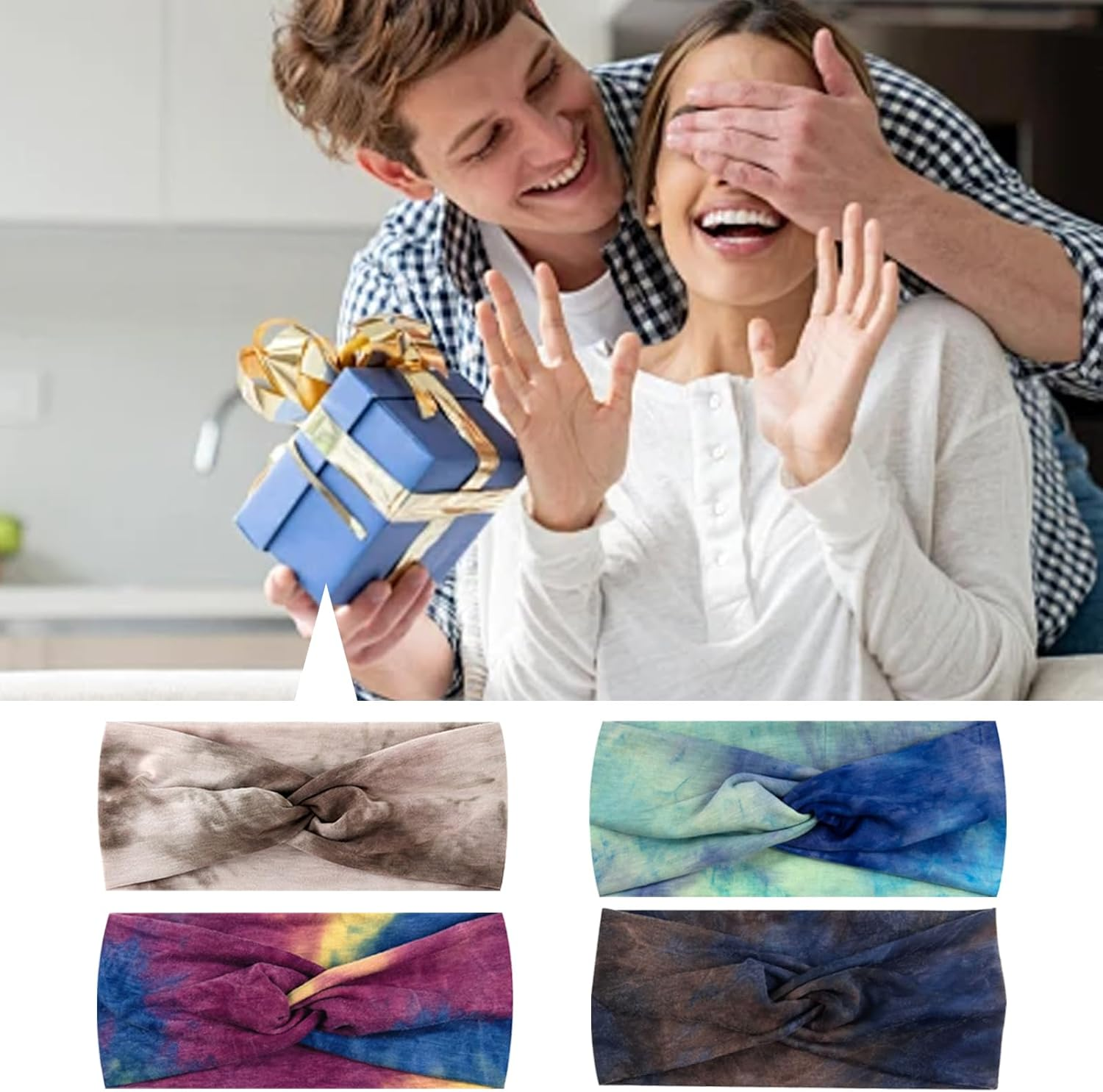 BSITSSS 4 X Women'S Hair Bands, Soft Elastic Hair Bands, Wide, Boho Headband, Multicoloured Non-Slip Headbands for Yoga, Workout, Running, Sports image number 4