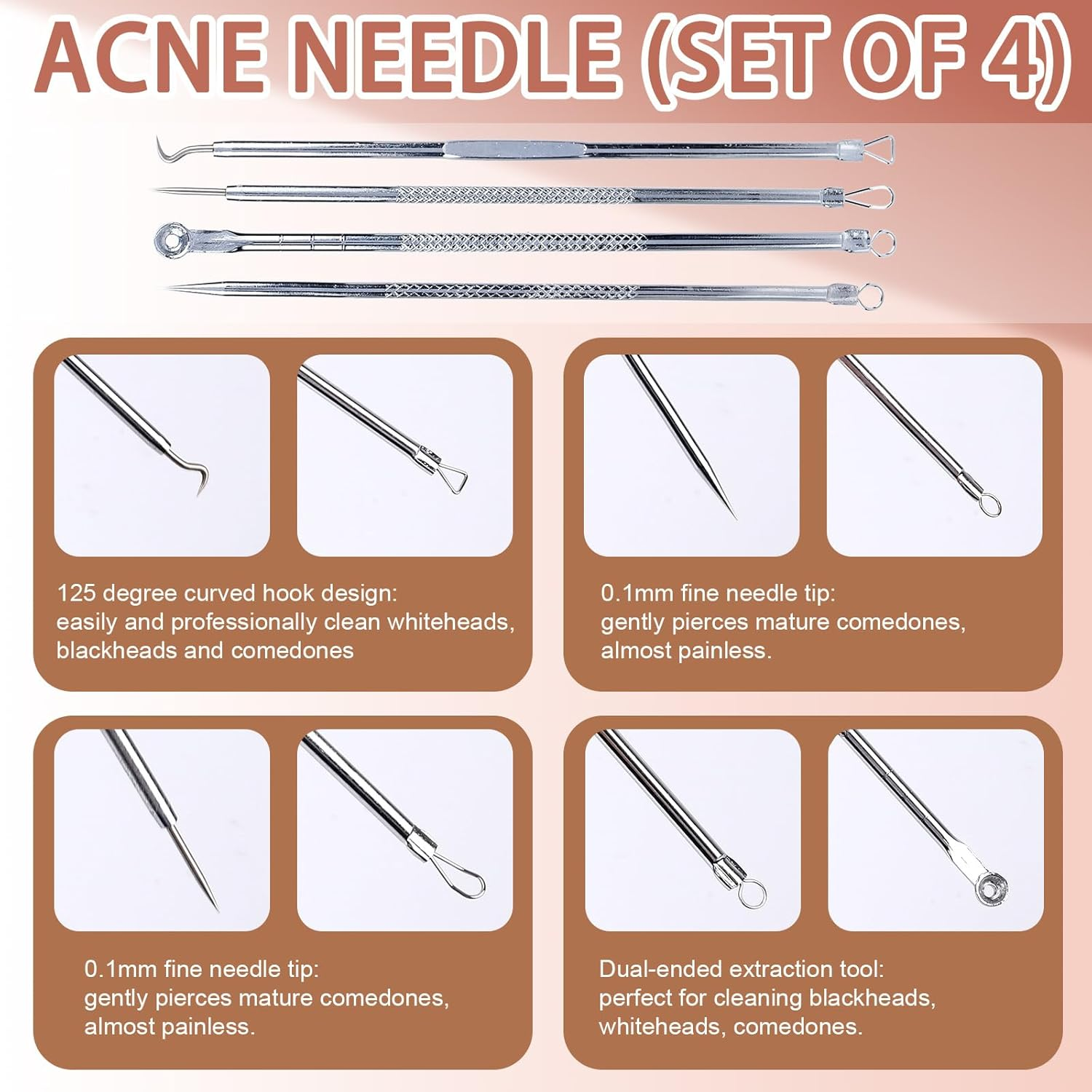 Lasuroa 7Pcs Pimple Popper Tool Kit, Blackhead Remover Tool Stainless Steel Comedone Extractor Blackhead Tweezers for Face Nose Cleaning image number 2