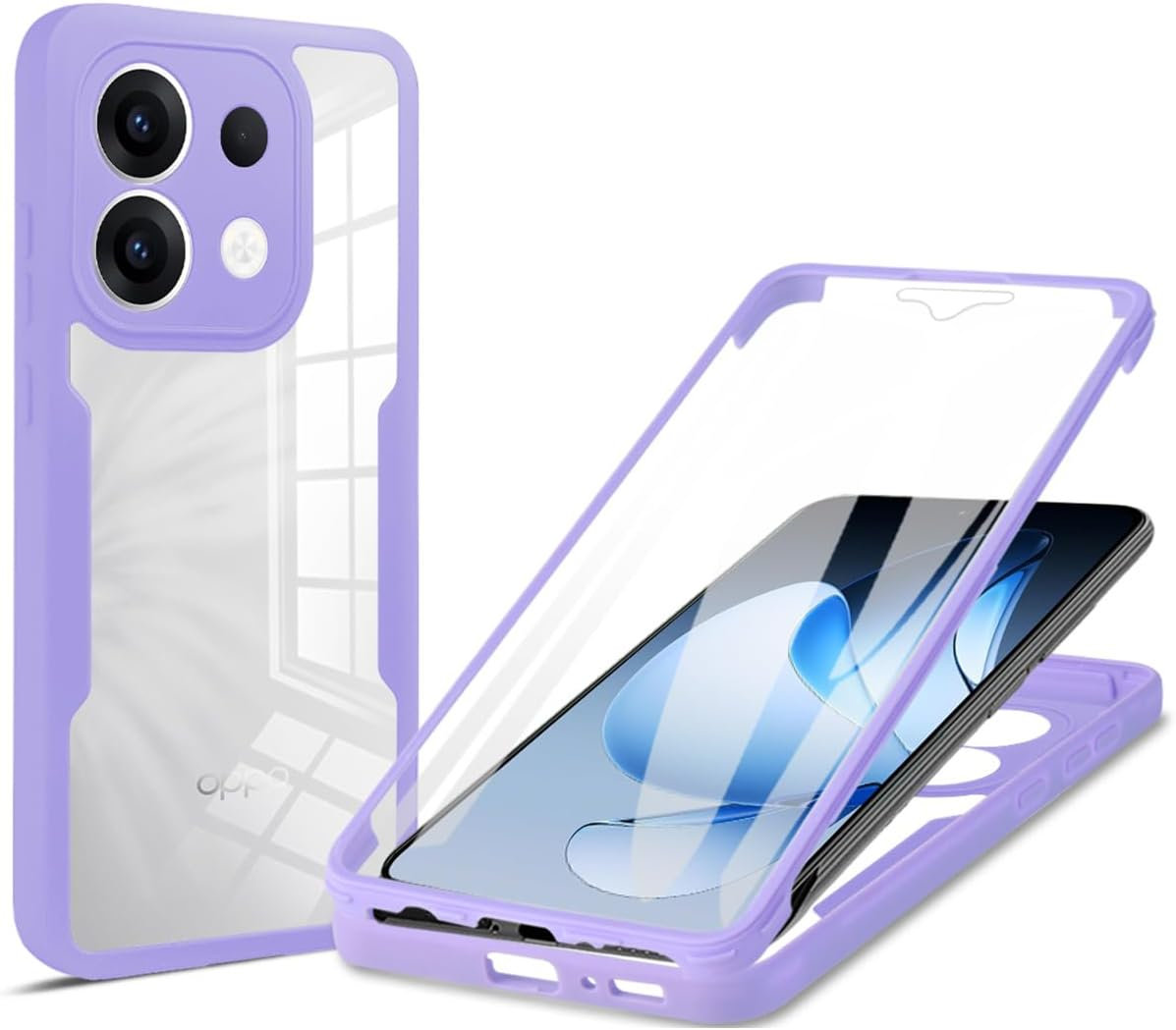 UPLAI Transparent Case for Oppo Reno 13 Pro (Reno13 Pro), 360 Degree Full Body Military Grade Shockproof Mobile Phone Case Built-In Screen Protector, Soft TPU Bumper Protective Case, Purple