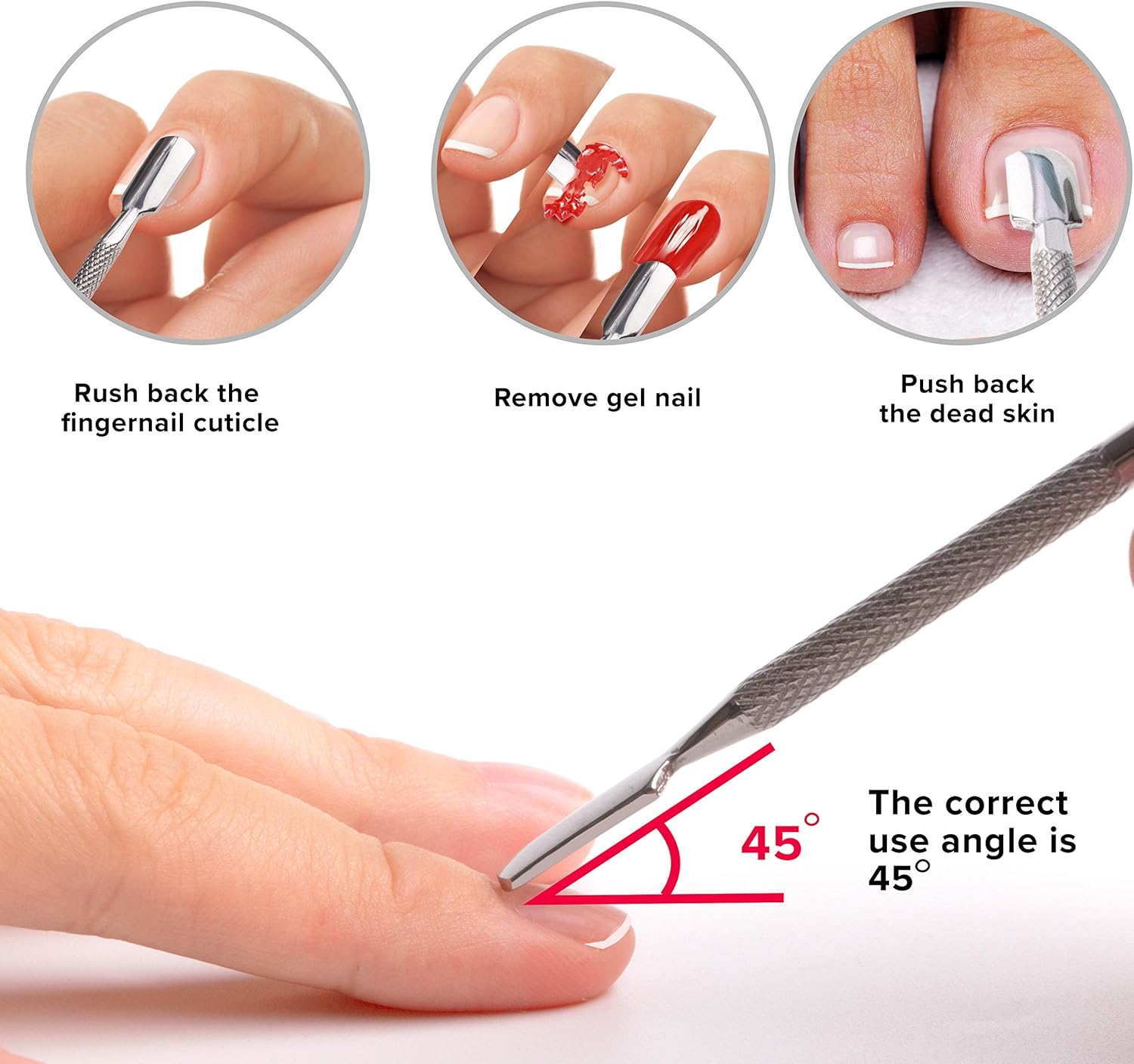 Cuticle Pusher Stainless Steel Dual Head Nail Scraper for Gel Nails Uv Gel Polish Remover Tool - Cuticle Stick for Fingernails and Toenails image number 4