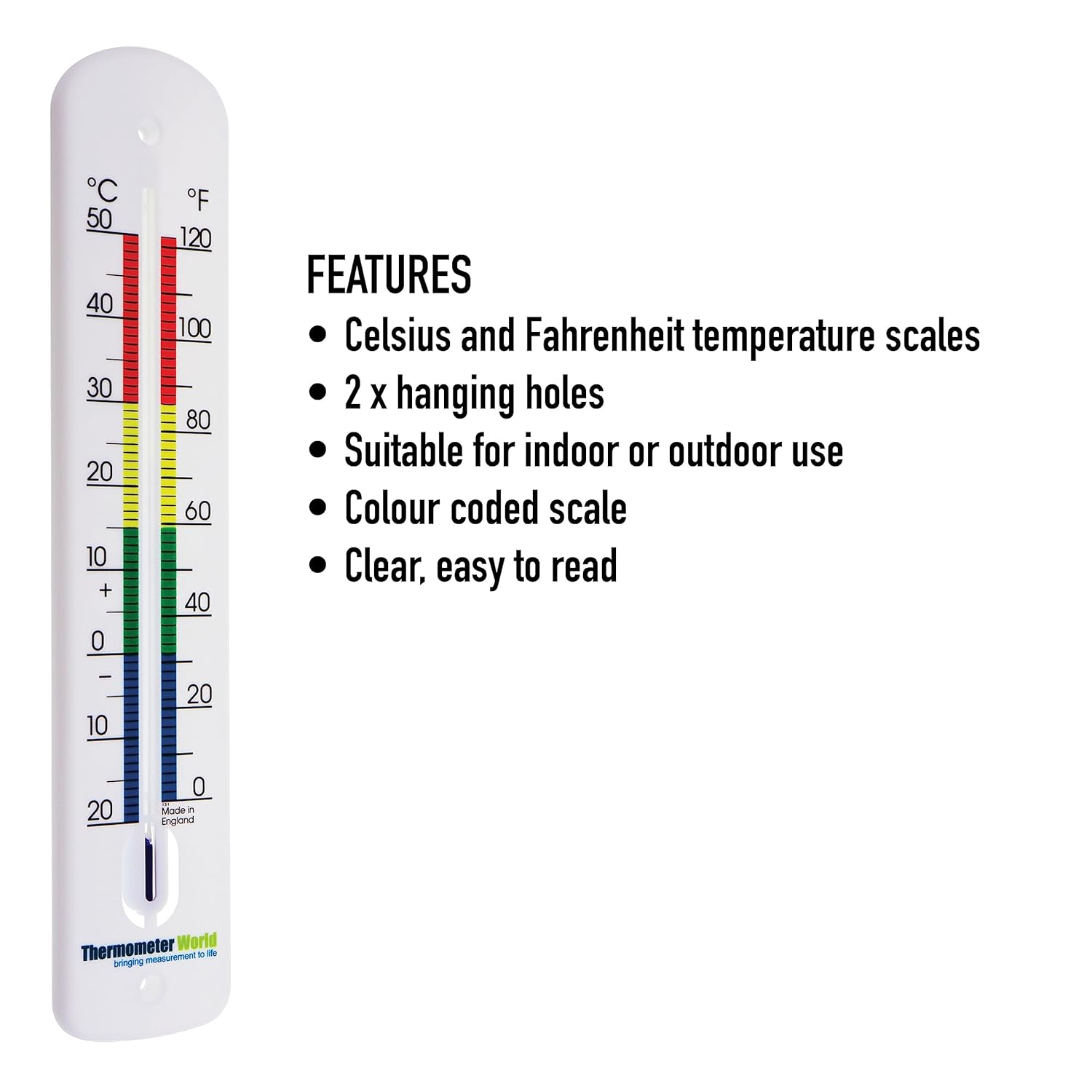 Large Outdoor Thermometer 380 Mm - Garden Thermometer Outdoor Made in UK with Colour Coded Zones for Use in Garden Greenhouse Patio Sun Terrace image number 1