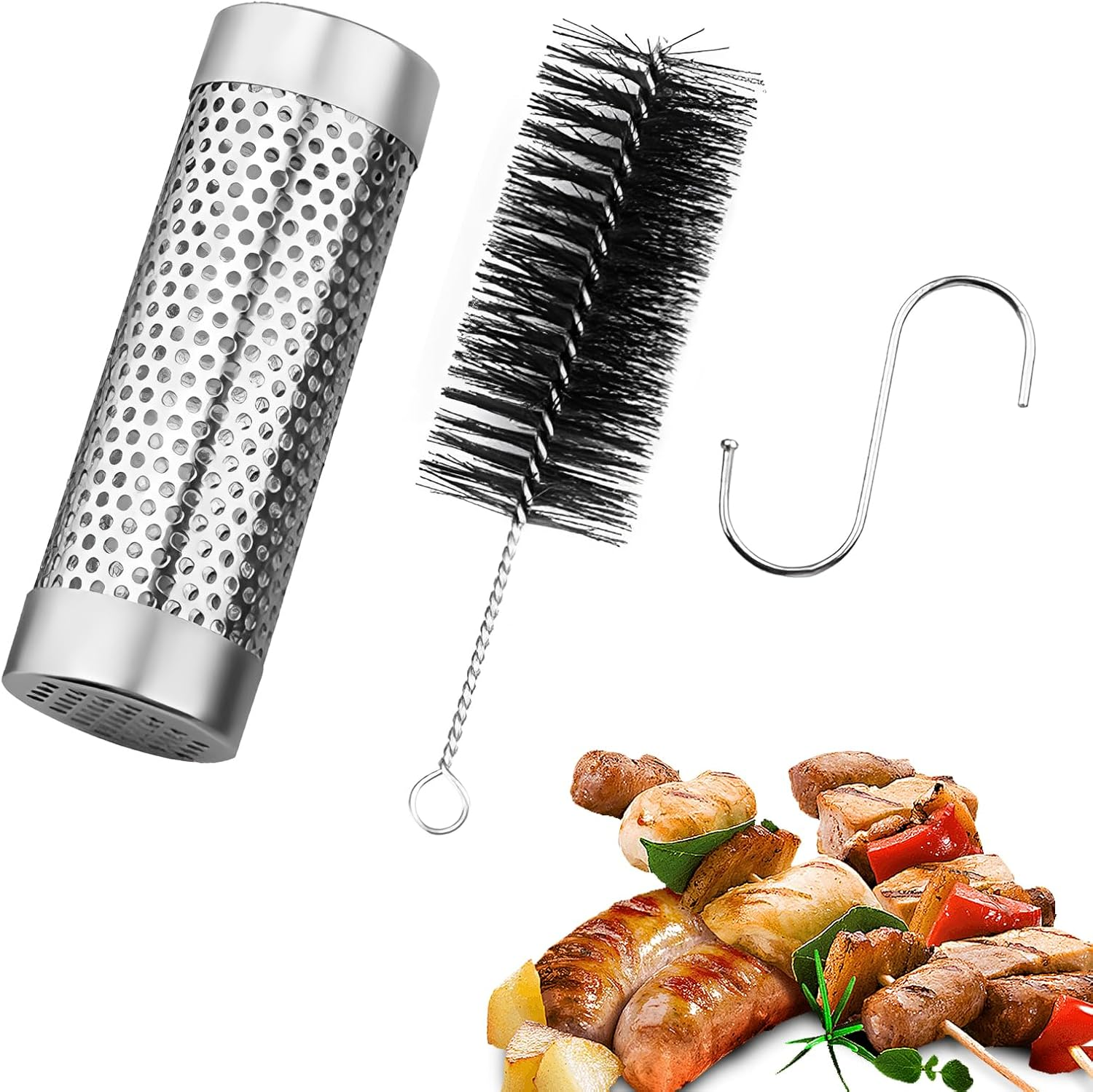 Premium Pellet Smoker Tube,Stainless Steel BBQ Wood Pellet Tube Smoker,5 Hours of Billowing Smoke - Hot or Cold Smoking,Smoker Tube with Brush and Hook for All Grill, Smoker (Silver) image number 4