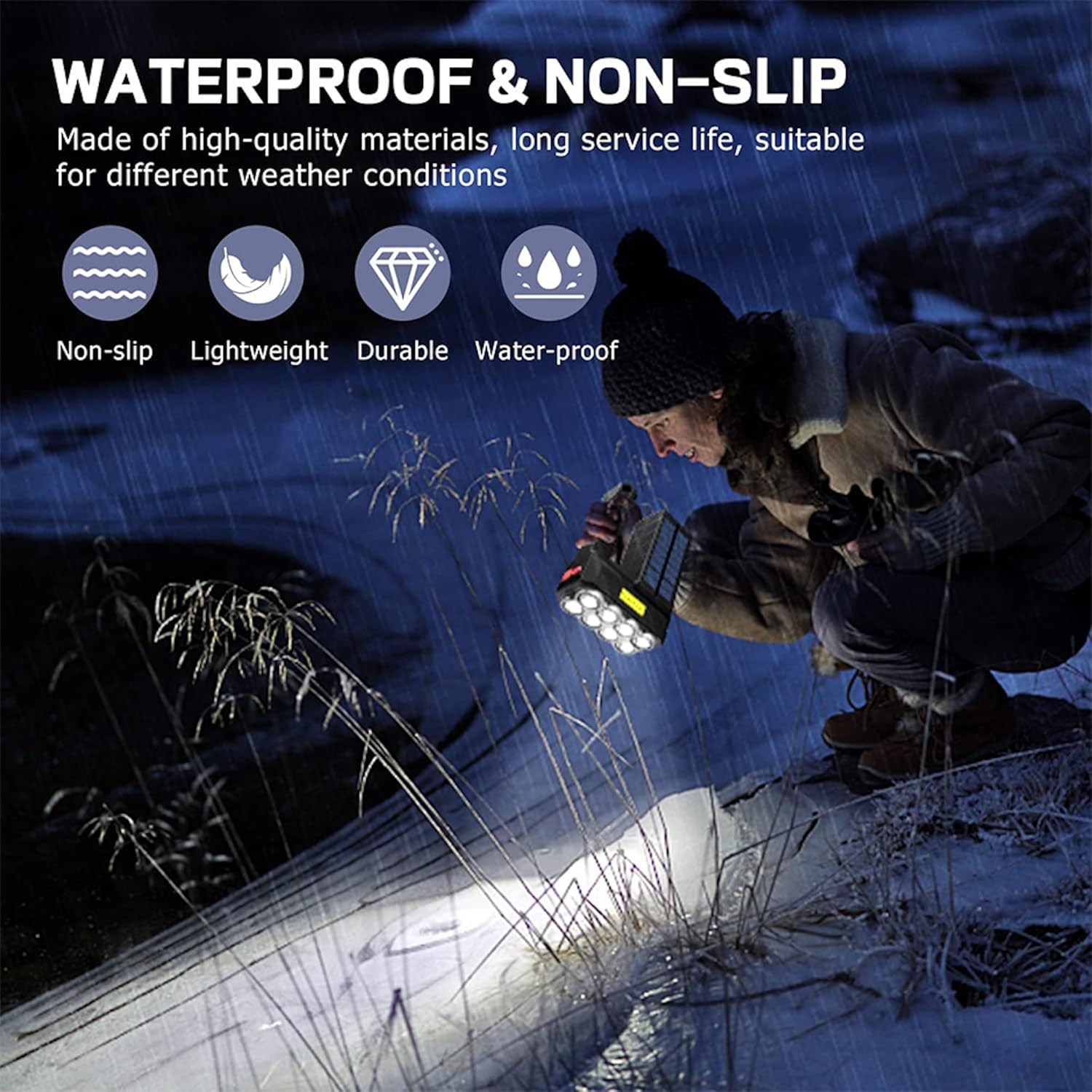 Mega Power 8 LED Solar Handheld Torch - Super Bright Rechargeable Portable Flashlight - Powerful Work Equipment - Bright Light for Camping Home Work Use Emergency Lamp - Indoor or Outdoor Spotlight image number 3