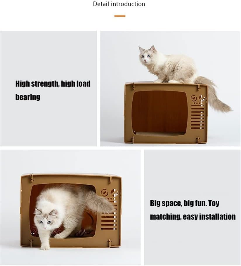 Imitation Wood Cat House with Scratching Board Removable Kitten Cube Apartment Imitation Wood Cat Furniture Bed