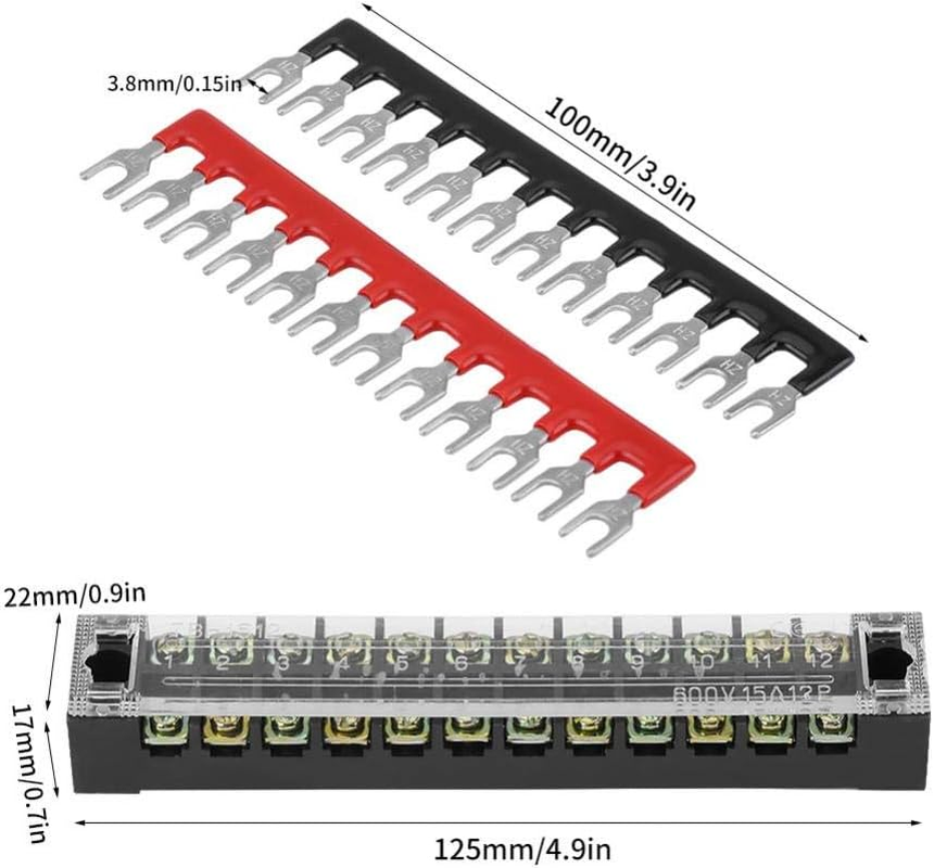 Detachable Terminal Screws for Reliability, Pre-Insulated Terminal Block, 125 * 22 X 17Mm/4.9 * 0.9 * 0.7Inch for Home Appliances