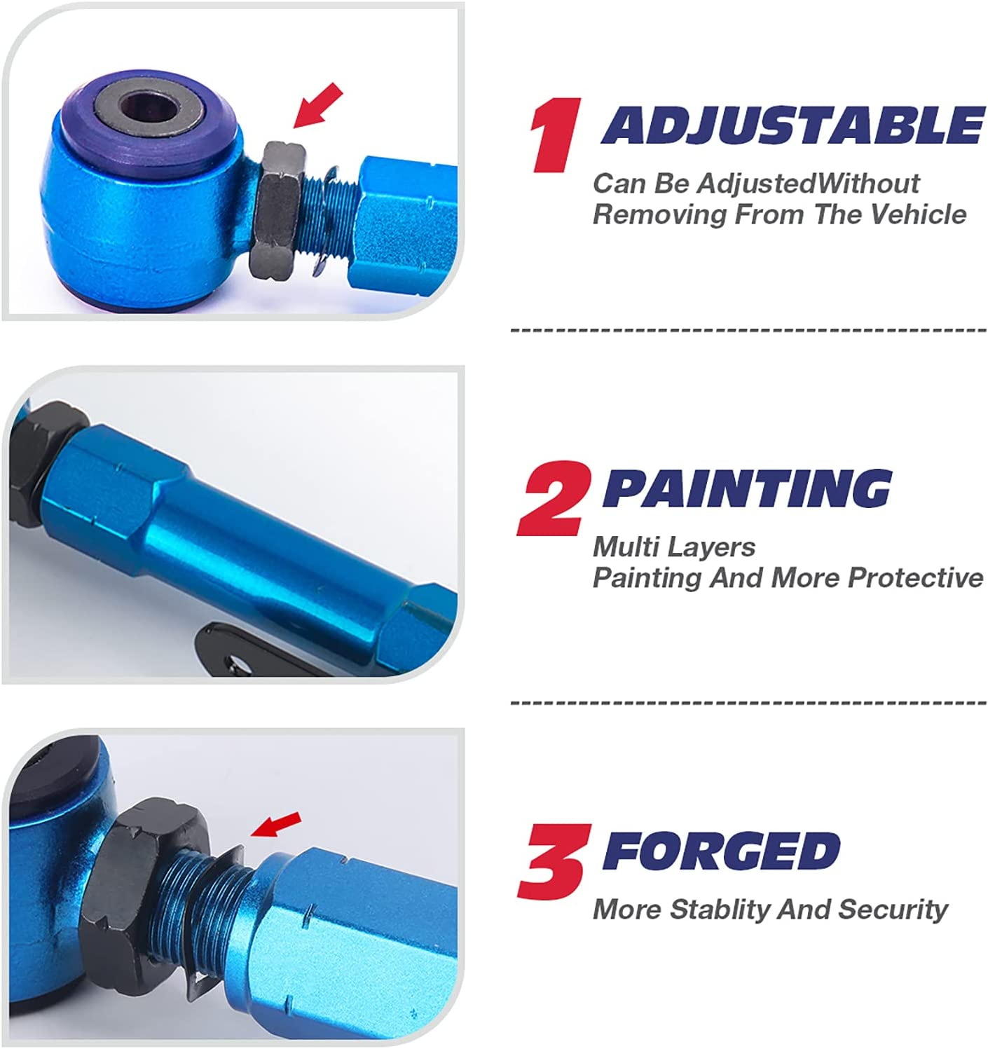 KSP Rear Camber Arms for 2002-2006 CR-V and 2003-2011 Honda Element, Upper Control Rod Adjustable -2&deg; to +4&deg; (Degree) Suspension Kits, 2PC image number 6