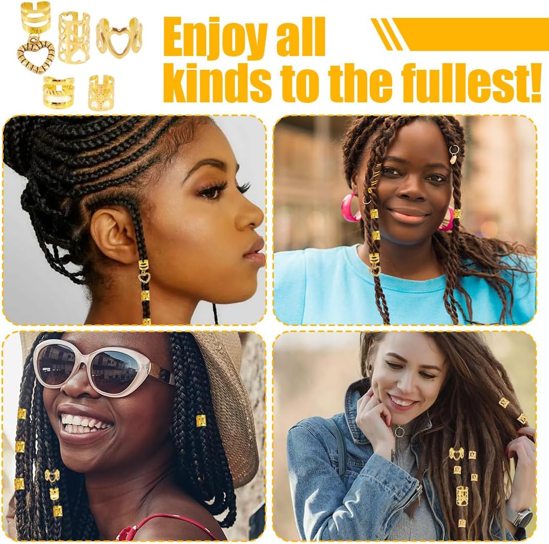 DWFEYOI Pack of 45 Adjustable Metal Cuffs, Dreadlocks Jewellery, Hair Accessories for Braids, Loc Jewellery for Hair, Hair Spirals Clips, Hair Accessories for Dreadlocks for Men, Women, Girls and Boys image number 4