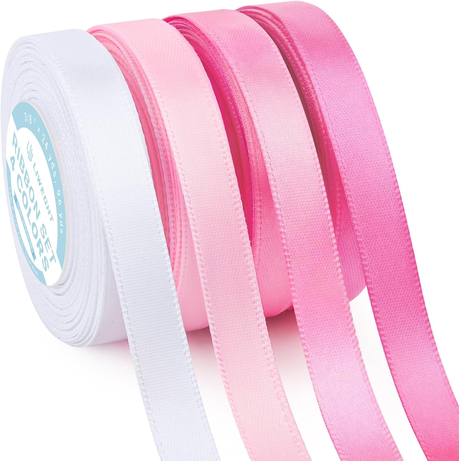 LIWEGHT Satin Ribbon Set 4 Rolls &ndash; 1Cm X 22M Each, Total 88M (3/8" X 24Yds, 96Yds) &ndash;Light Blue/Royal Blue/Electric Blue/Black Double Faced Ribbons for Crafts, Gift Wrapping, Hair, Party Decorations