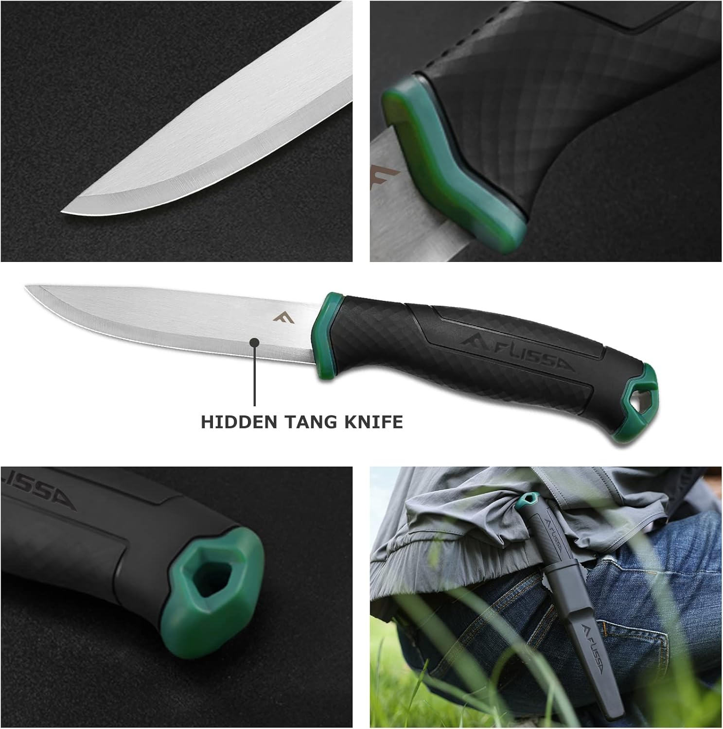 FLISSA Bushcraft Knife, Fixed Blade Knife with Nylon Sheath, Stainless Steel Blade, Ideal for Camping, Backpacking, Fishing, Hiking 4 Inch image number 4