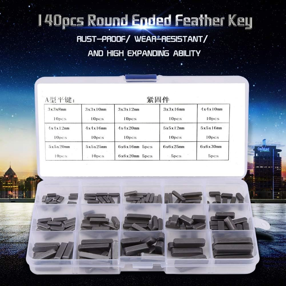 140Pcs Key Assortment,8Mm-30Mm Stainless Steel round Ended Feather Key,Parallel Drive Shaft Feather Keys Set,For Fastenning the Equipments Disassembled Frequently image number 2