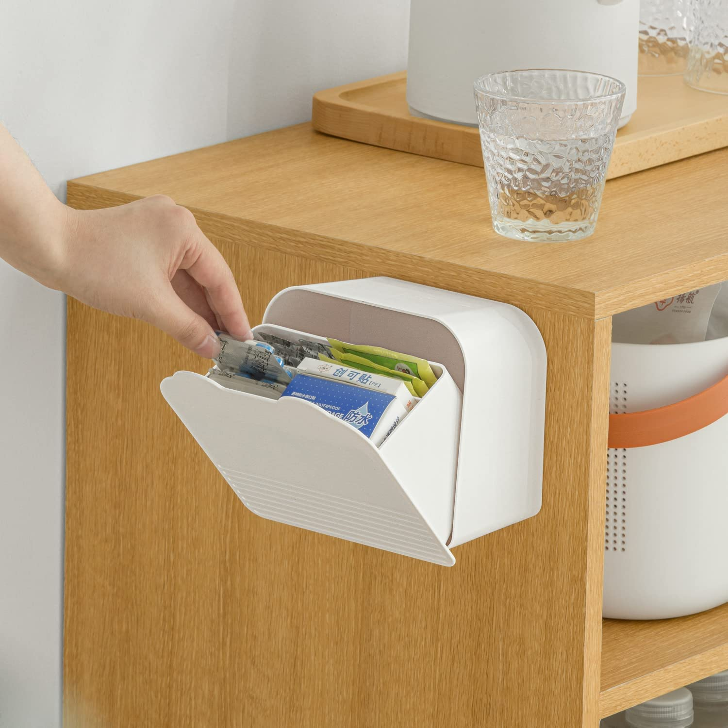 MORNITE Bathroom Canisters Organizer Storage Box Container Feminine Day Overnight Pad Holder Cotton Qtip Makeup Sponges Holder,White - Brown image number 5