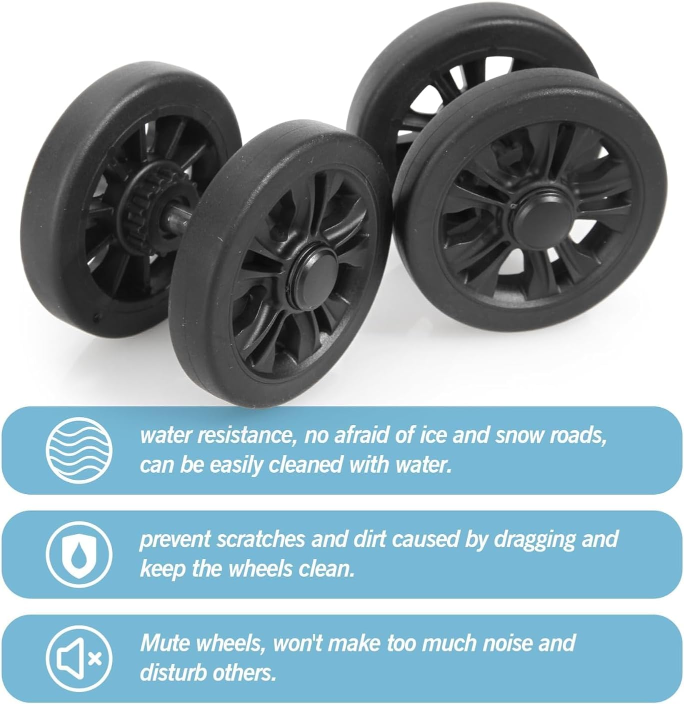 Volein 4 Pcs Suitcase Replacement Double Wheels, Wear Resistant Luggage Wheels Replacement with Bearings Spare Casters Kit for Worn Suitcase Tyres, 4 Pcs, Vn2-55Mm image number 2