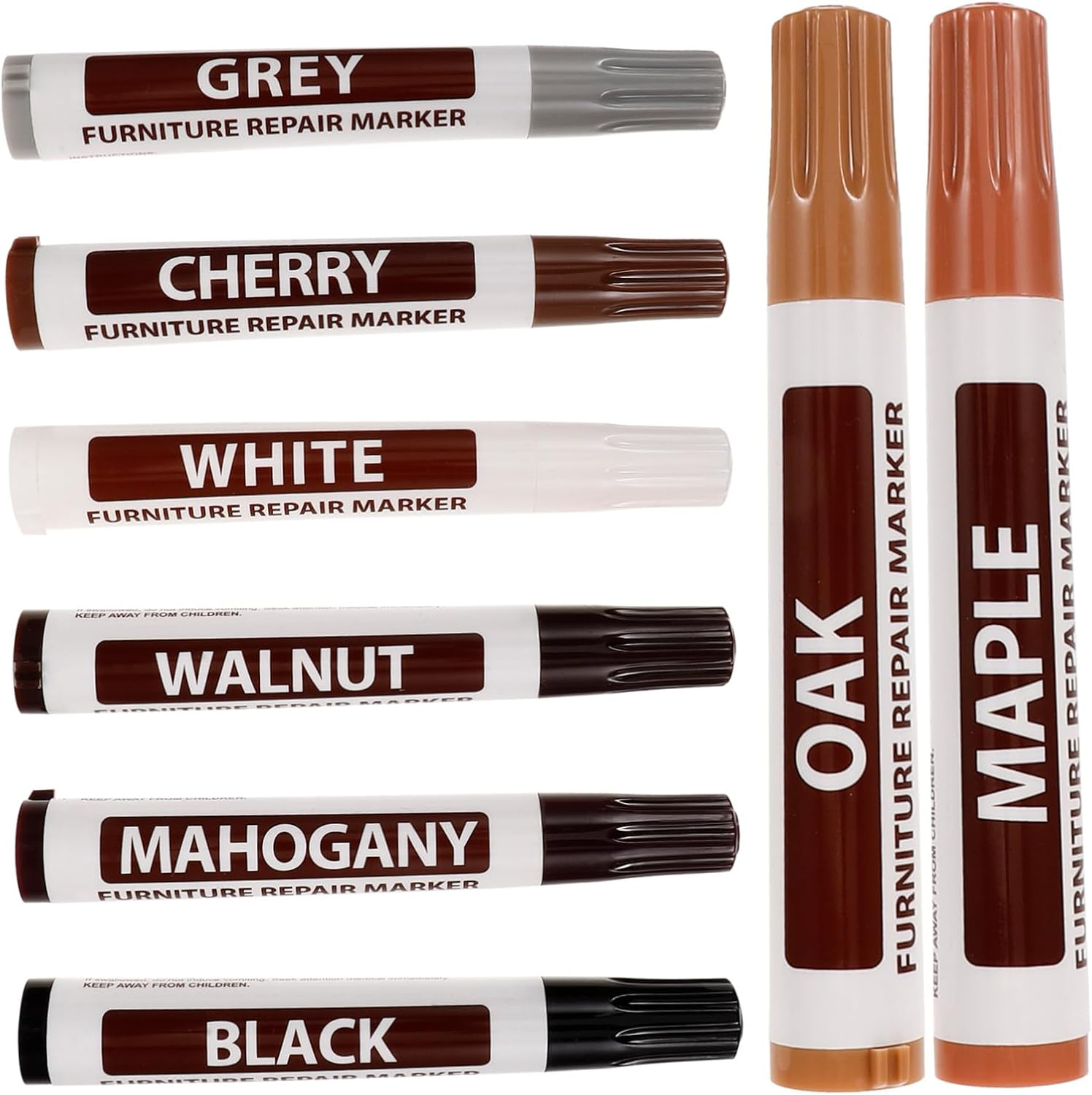 8Pcs Furniture Repair Pen Wood Stain Scratch Repair Markers Fast-Drying Strong Coverage for Hardwood Floors Furniture Touch-Up Kit