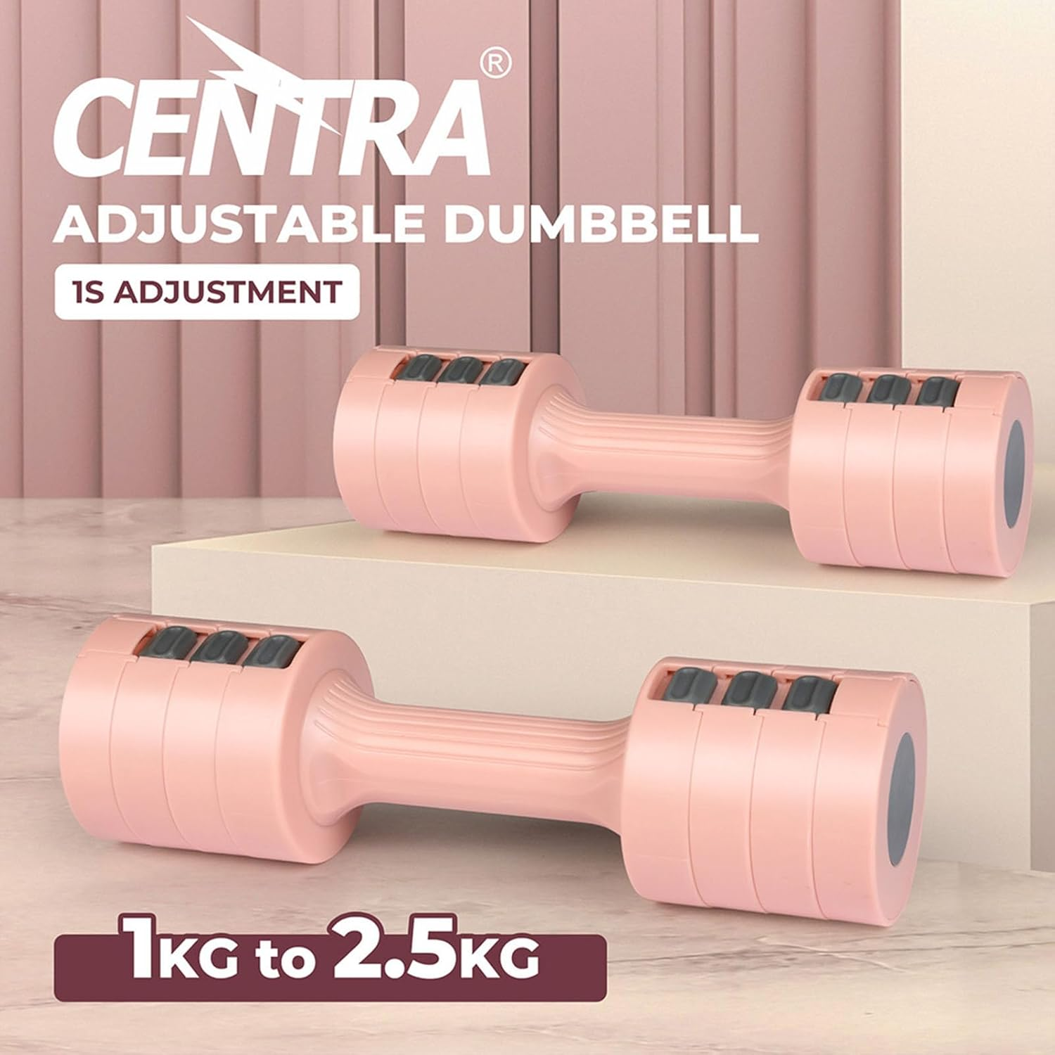 Centra Adjustable Dumbbells Set of 2, 2-10KG Hand Weights Set for Women/Men with Anti-Slip Handle for Full-Body Exercise Workout, Fast Adjustable Dumbbell Weights Pair for Home Gym Strength Training