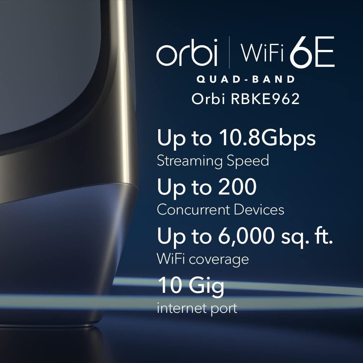 NETGEAR Orbi Whole Home Wifi 6E Quad-Band Mesh System (RBKE962) | AX11000 Wireless Speed (Up to 10.8Gbs) | 2 Pack - White