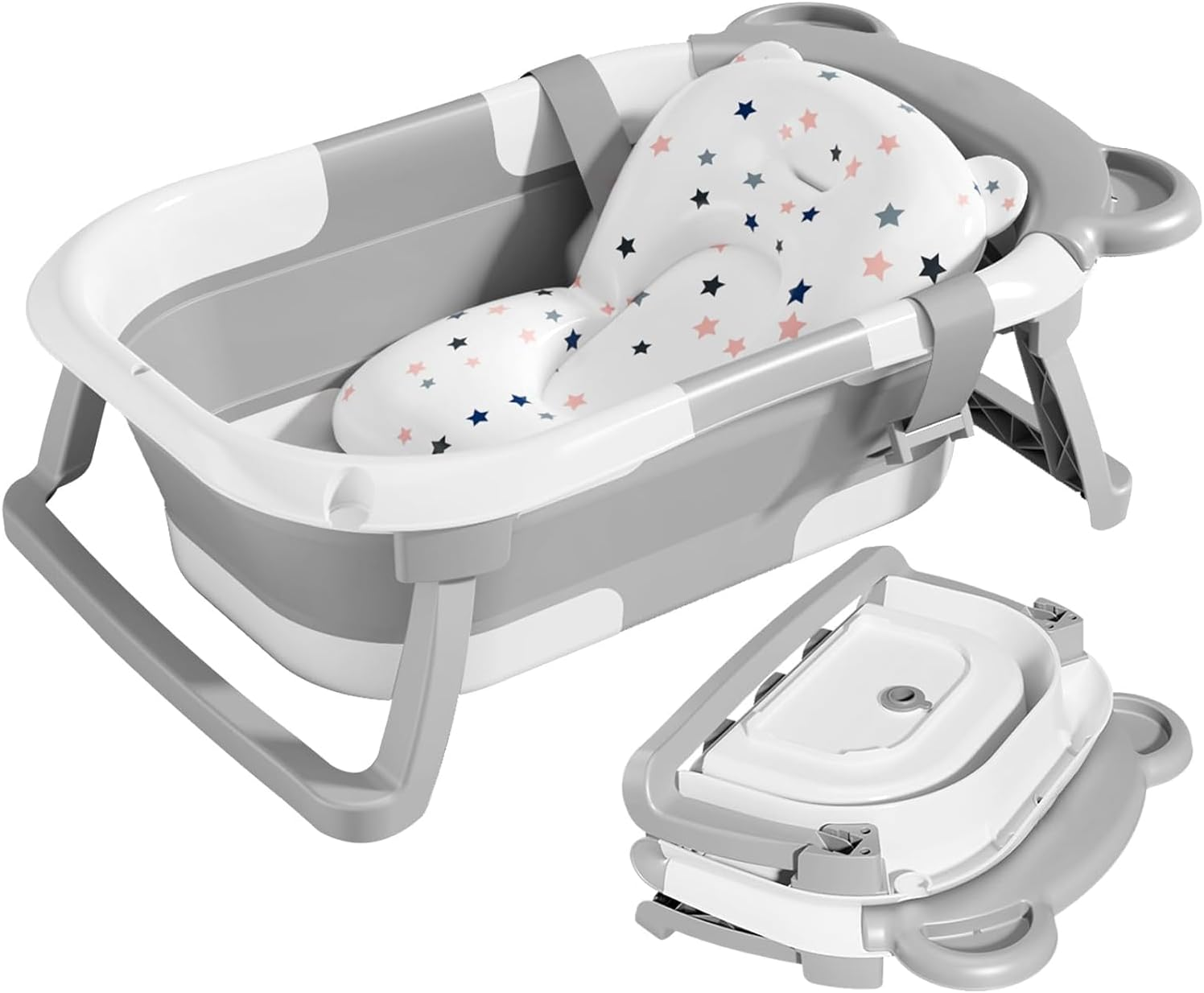 Collapsible Baby Bathtub for Infants to Toddler with Floating Cushion,Foldable Baby Bath Tub Set Applicable 0-36 Month,Perfect Portable Travel Baby Tub for Newborns Boy (Grey) image number 6