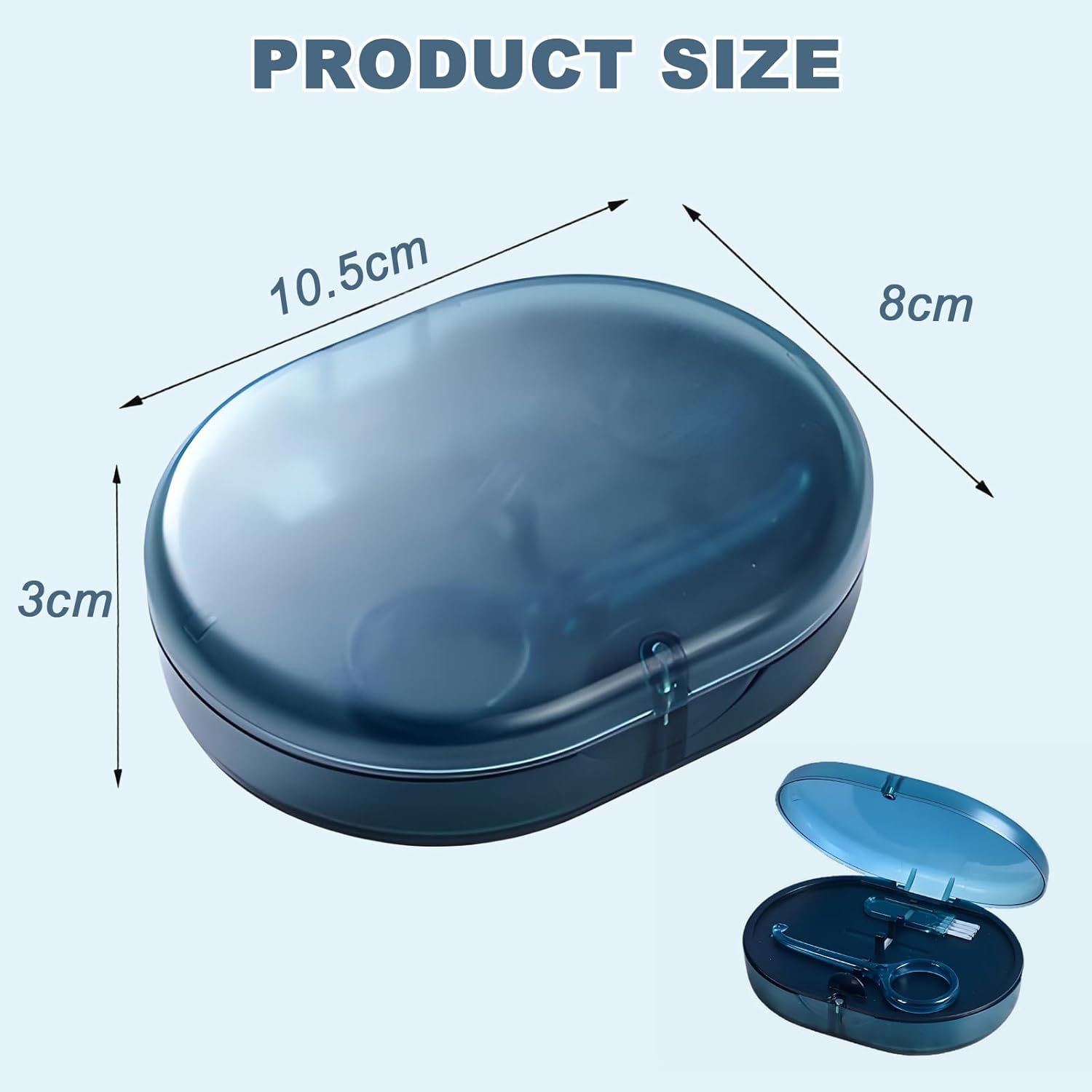 Checkzed Double-Layer Retainer Storage Case with Waterproof Removal Tool, Cleaning Brush, Built-In Mirror Orthodontic Retainer Case, Mouth Guard Case, Denture Case（Blue） image number 5
