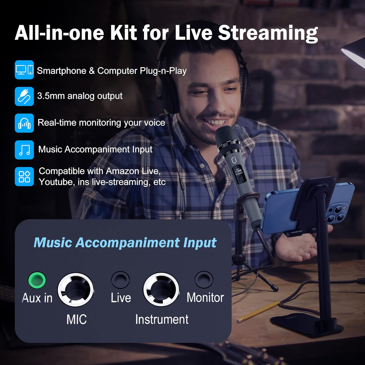 JYX Karaoke Machine with 2 Wireless Microphones for Adults, 10" Subwoofer Portable Bluetooth Karaoke Speaker with Party Lights & Bass/Treble/Echo Adjustment, Supports TWS/USB/TF Card/Aux/Rec image number 3