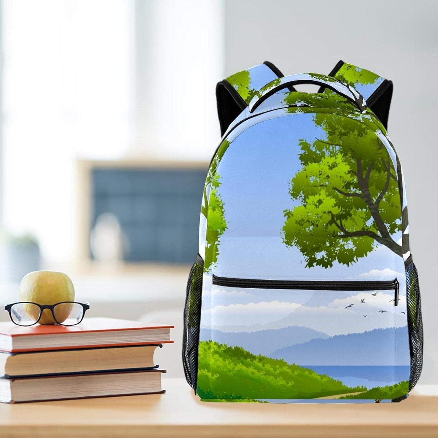 Hill Path Trees Deer Animals Backpack Students Shoulder Bags Travel Bag College School Tote Backpacks image number 1