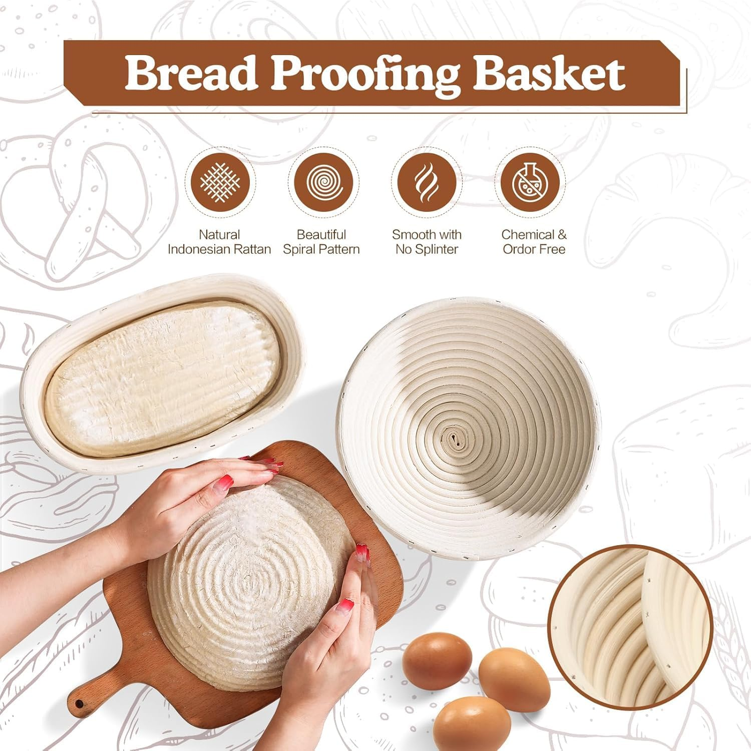 Sourdough Starter Kit, Sourdough Bread Baking Supplies with 2 Bread Proofing Baskets for Sourdough, 36Oz Sourdough Starter Jar, Bread Lame, Dough Scraper, Dough Whisk & Silicone Bread Sling image number 3