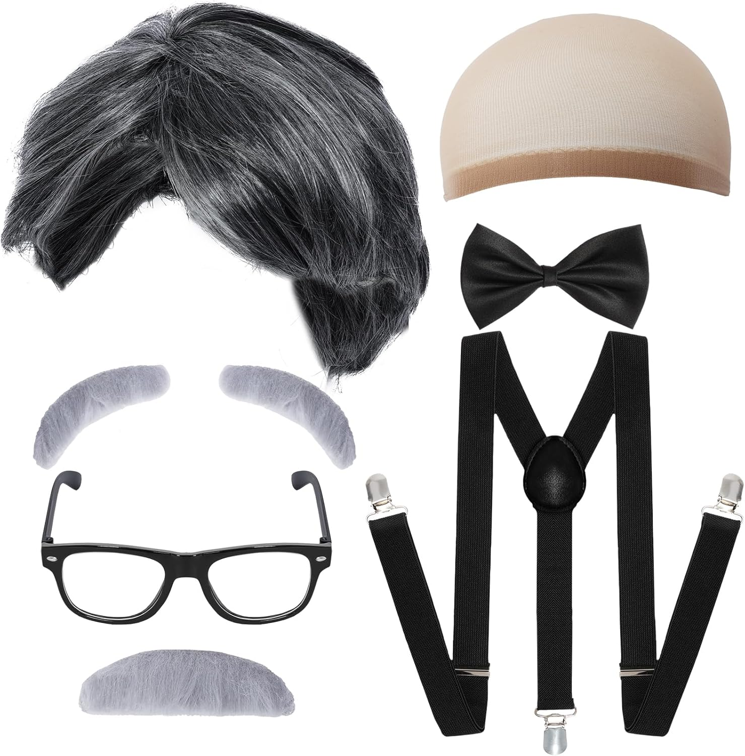 Old Man Costume Wig for Kids 100 Days of School Costume Boys Dress up Accessories Grandpa Costume Cosplay Old People Costume Set for Adults Men Halloween image number 2