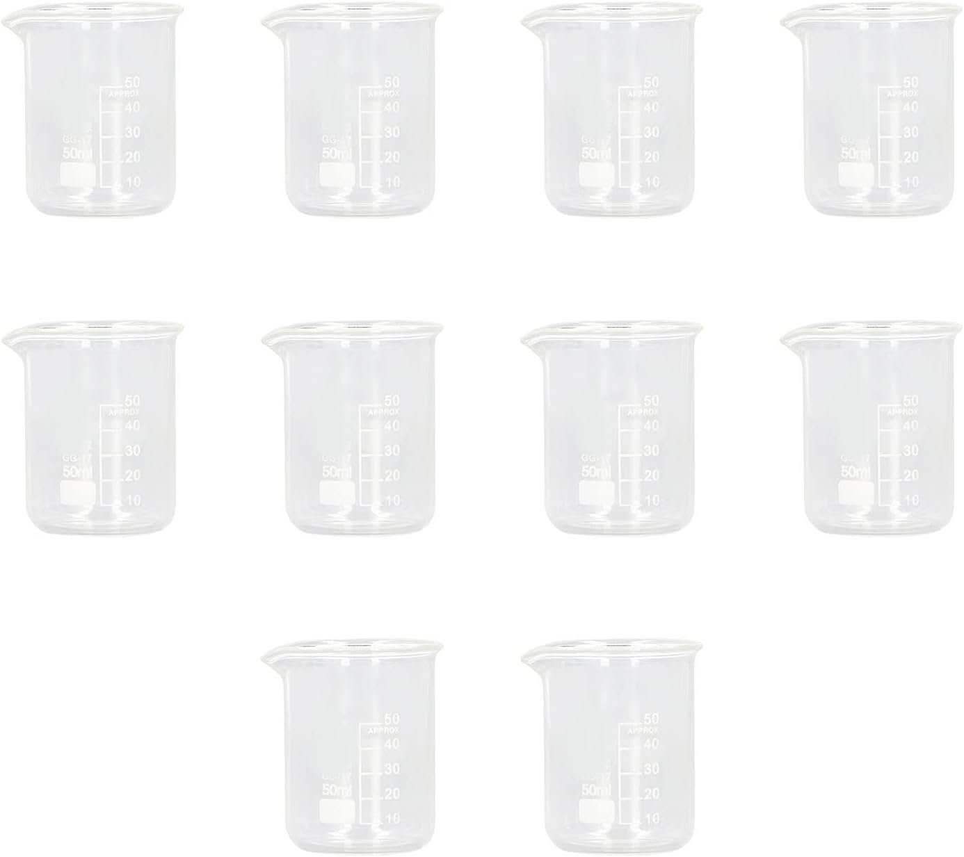 Glass Beaker, 10Pcs 50Ml Lab Beakers Glass Graduated Beaker Set, Professional Borosilicate Glass Measuring Beakers for Laboratories Classrooms image number 5