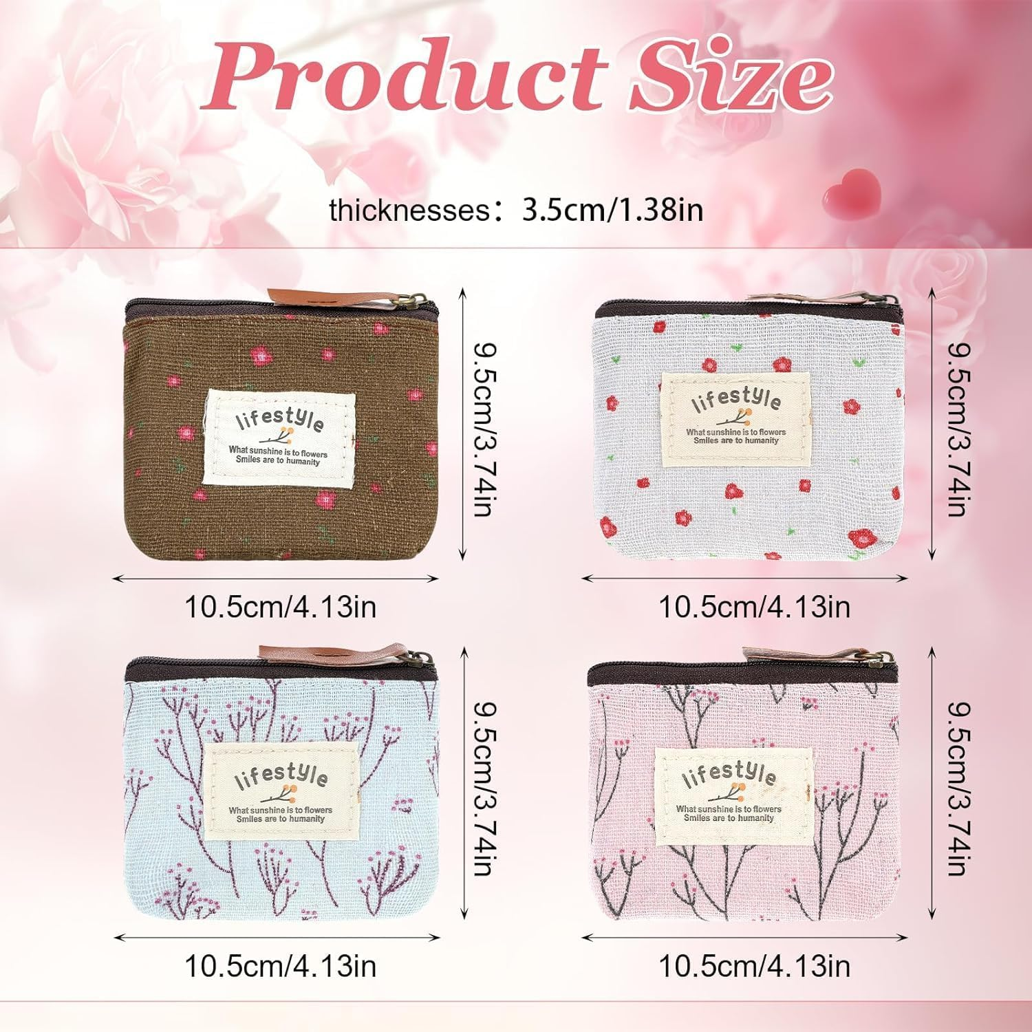 4 Pack Mini Linen Floral Small Makeup Bag, Mini Makeup Bag with Zip, M-Ini Canvas Coin Purse, Portable Toiletry Organizer, Wallet for Storing Coin, Credit Card, ID Card