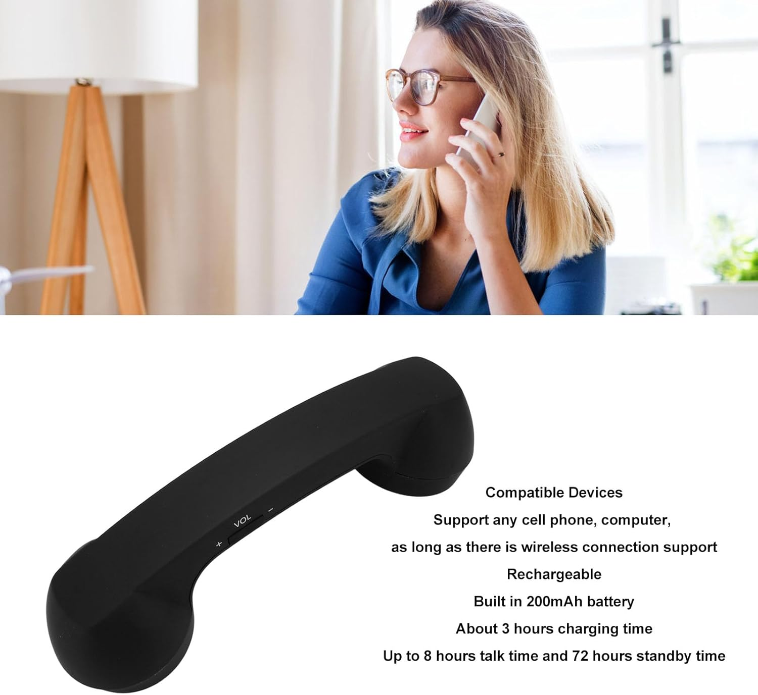 Wireless Retro Telephone Handset, Bluetooth Radiation Proof Handset Receivers Headphones for a Mobile Phone with Comfortable Call (Black)