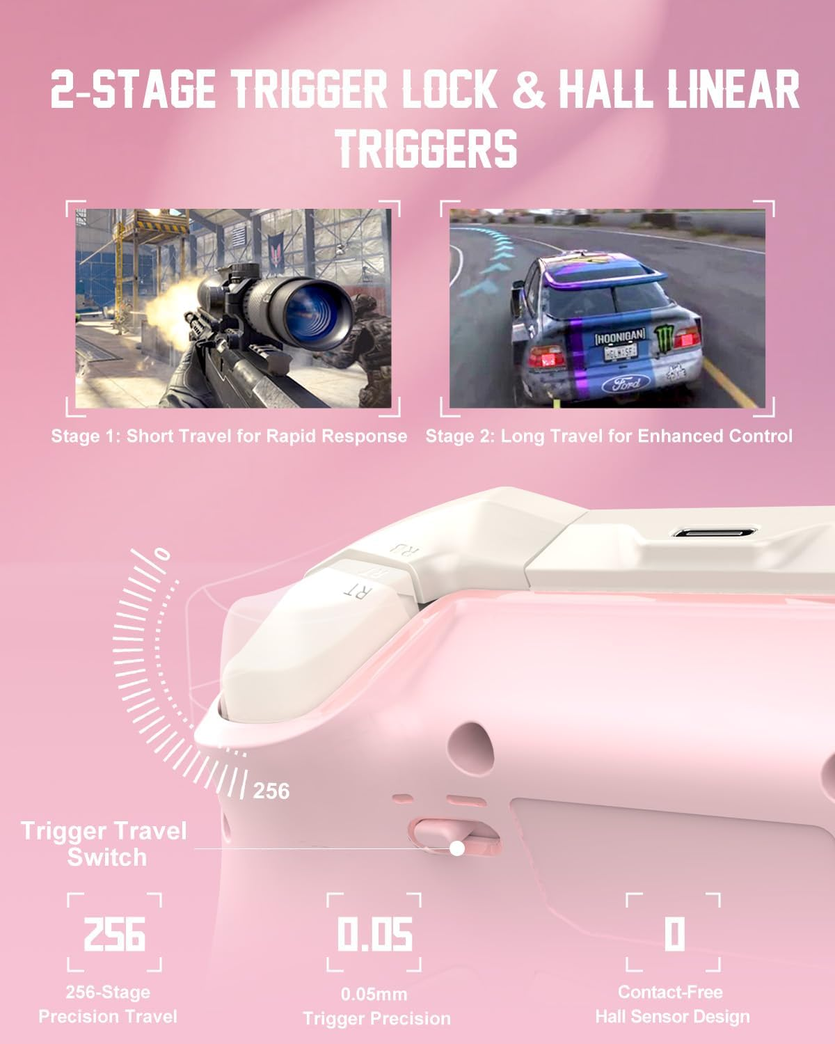 PXN P5 Wireless Gaming Controller 2025 - Hall Effect Joystick & Trigger, 1000Hz Polling Rate, 4 Macros, 3-Mode 2.4G/Bt/Switch, Turbo, APP - Controller for PC, Steam Deck, Switch, Android&Ios